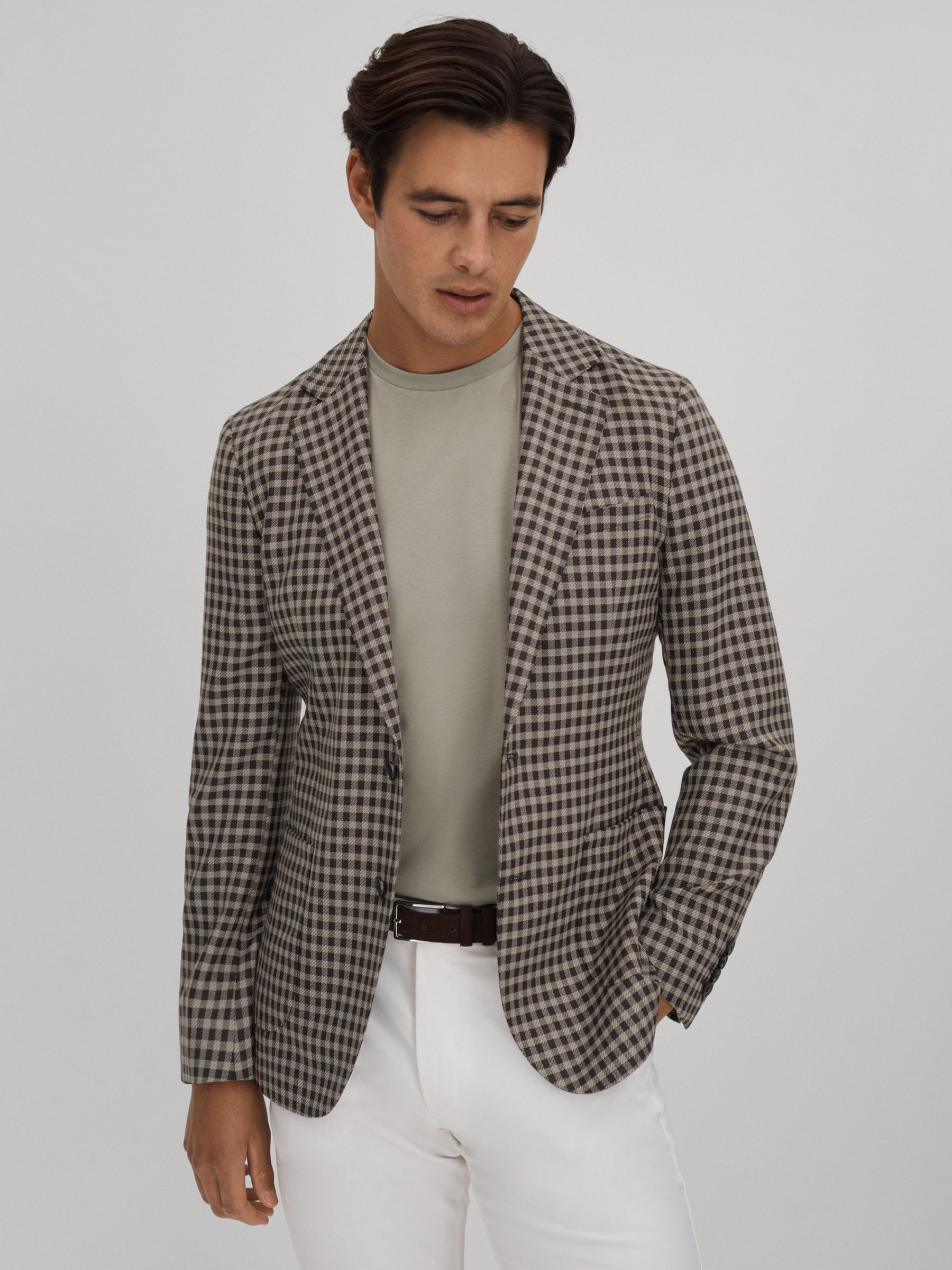 Wool Blend Check Single Breasted Blazer in Brown Multi - Image 7 of 9