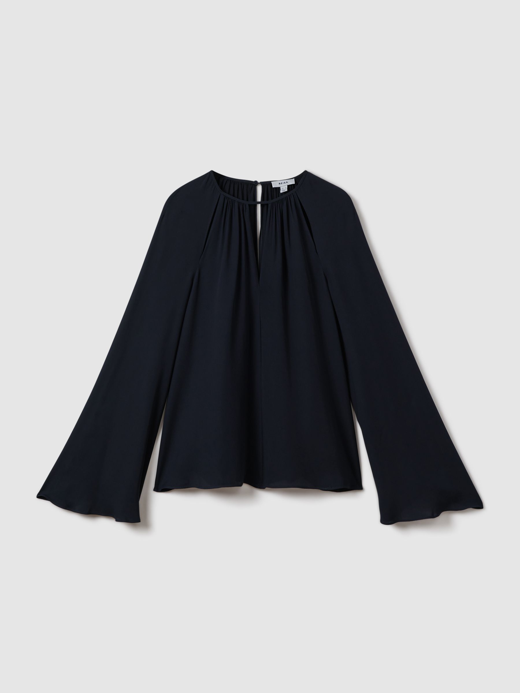 Cut-Out Flute Sleeve Blouse in Navy - Image 2 of 6