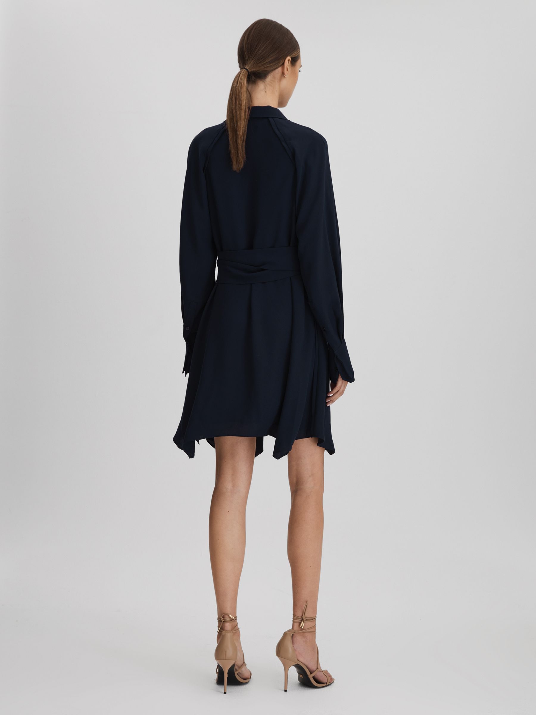 Tie Neck Zip Front Mini Dress in Navy - Image 5 of 6