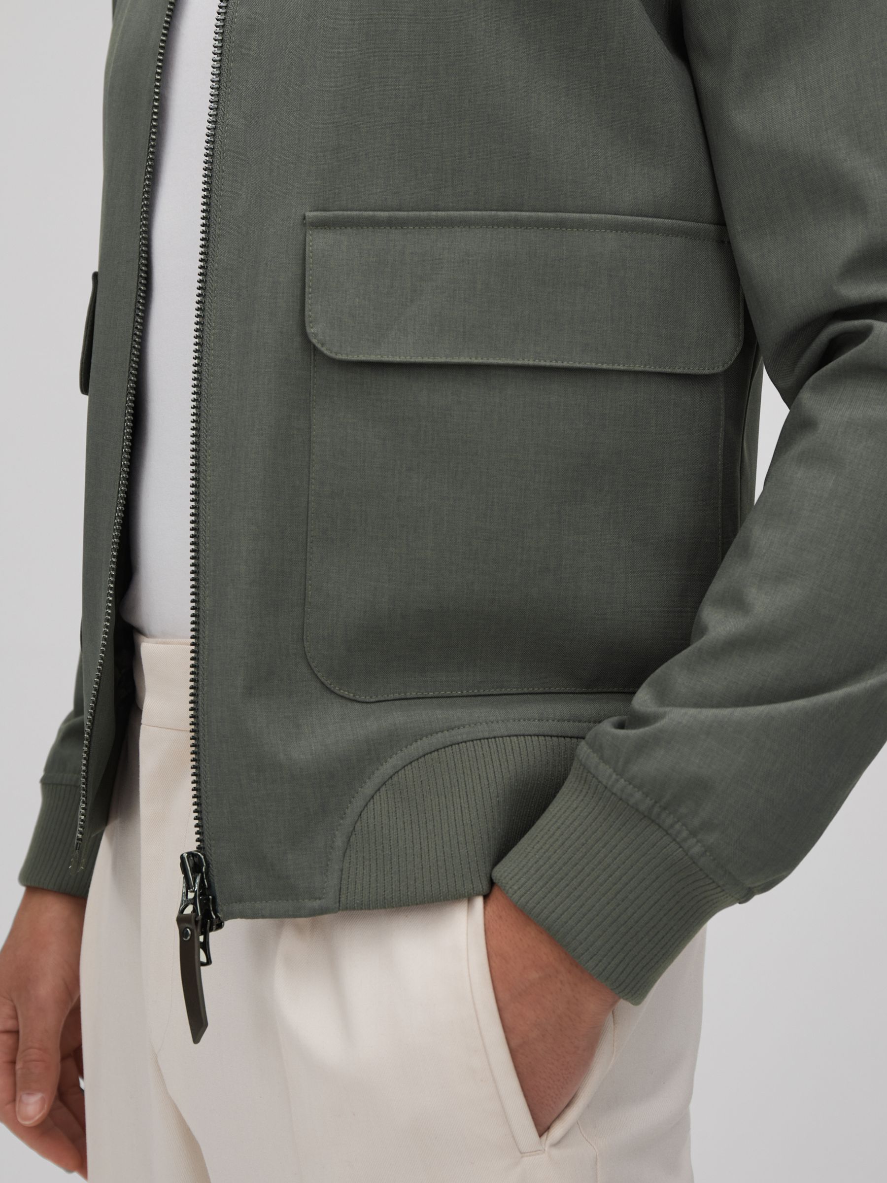 Funnel Neck Zip-Through Jacket in Green - Image 4 of 6