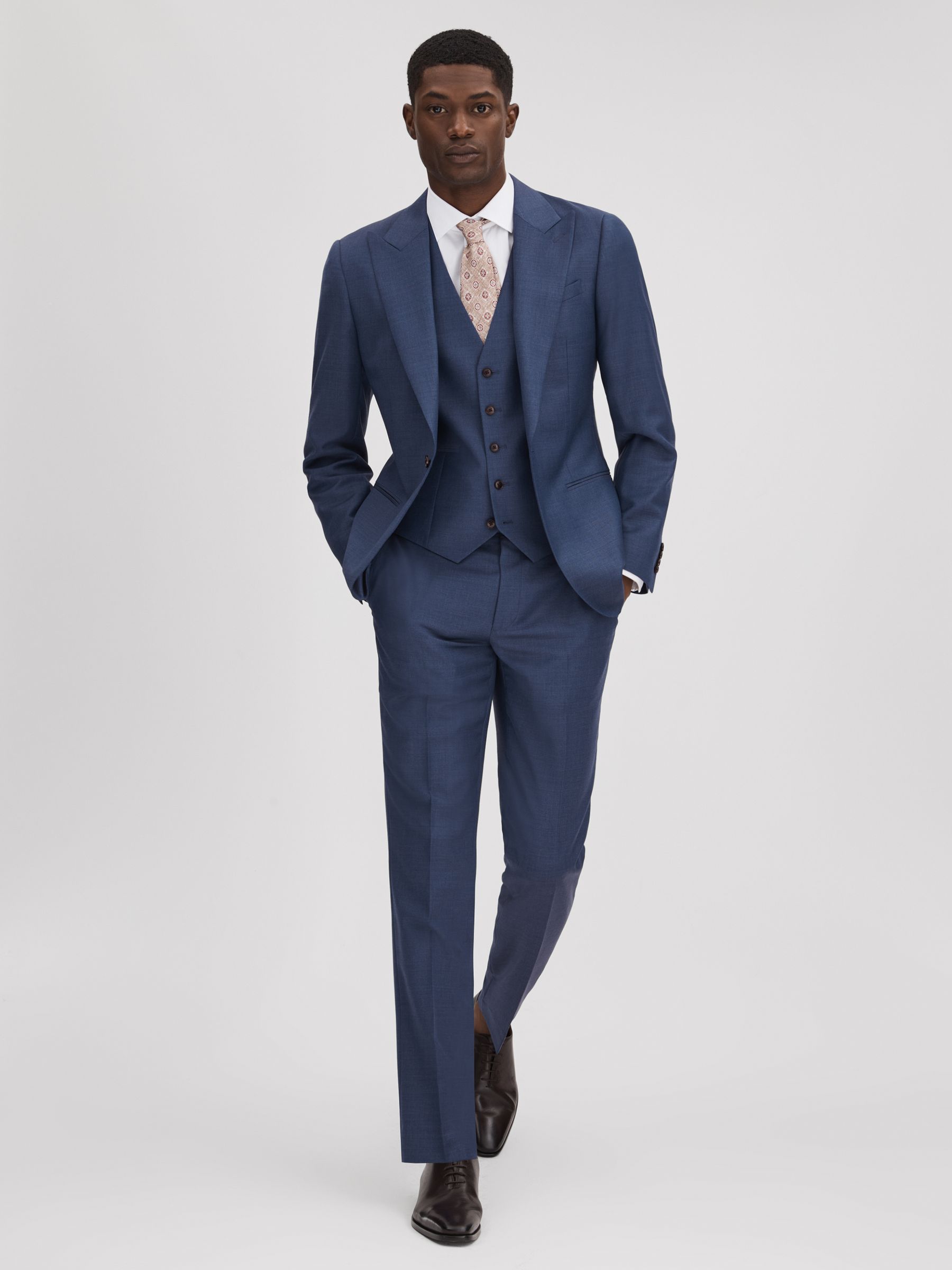 Slim Fit Wool Adjuster Trousers in Bright Blue - Image 3 of 5