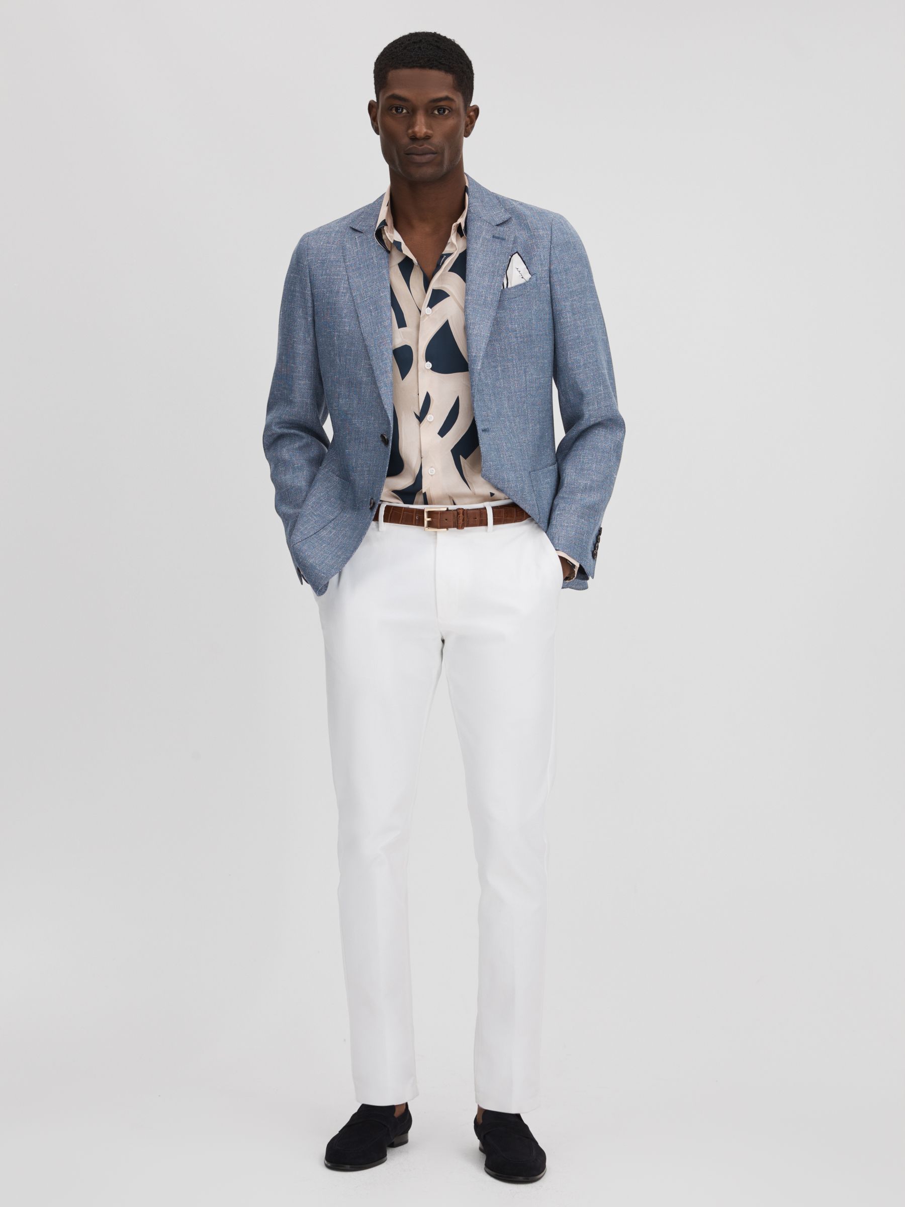 Slim Fit Single Breasted Wool Blend Blazer in Indigo - Image 3 of 7