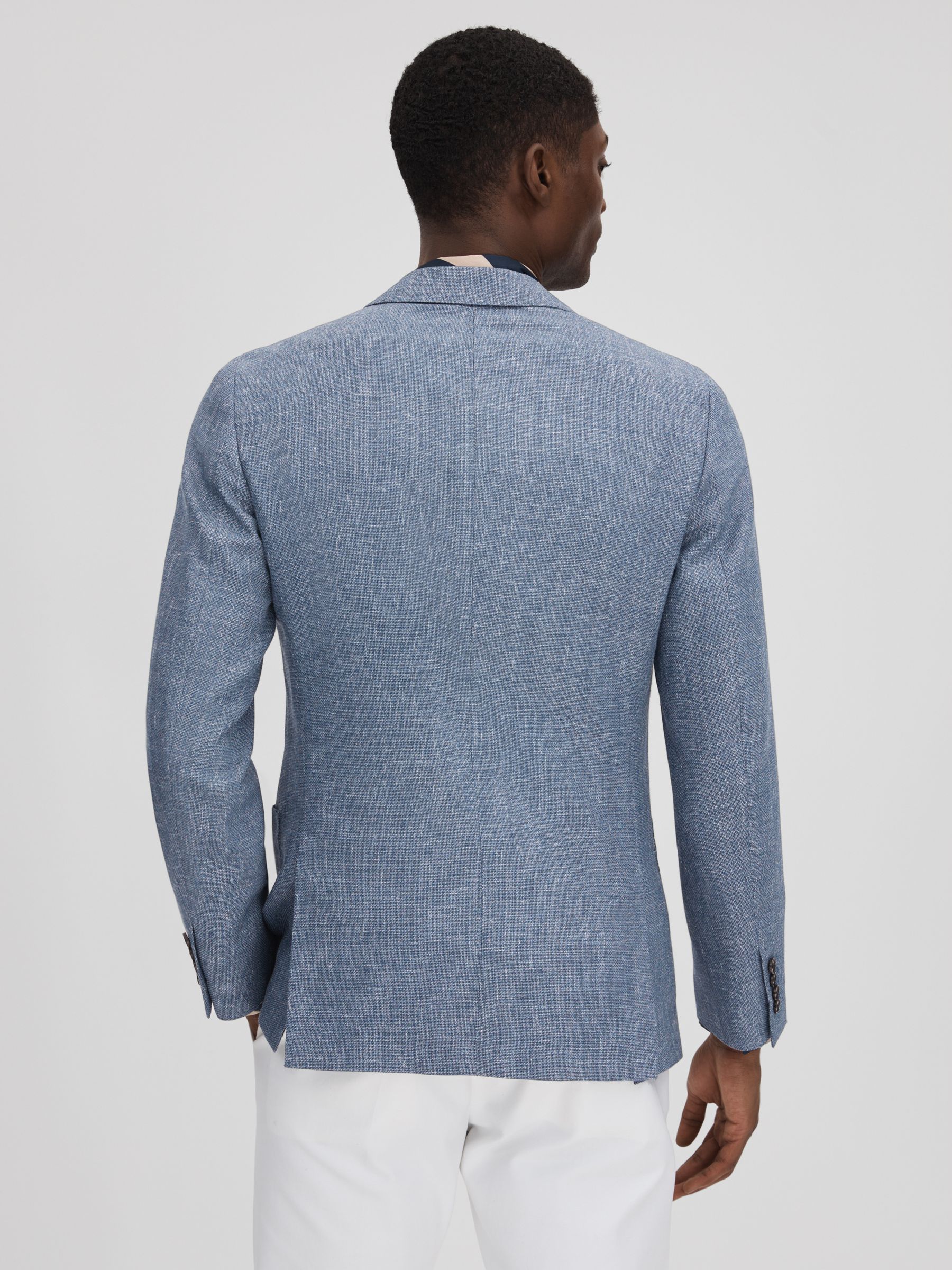 Slim Fit Single Breasted Wool Blend Blazer in Indigo - Image 5 of 7