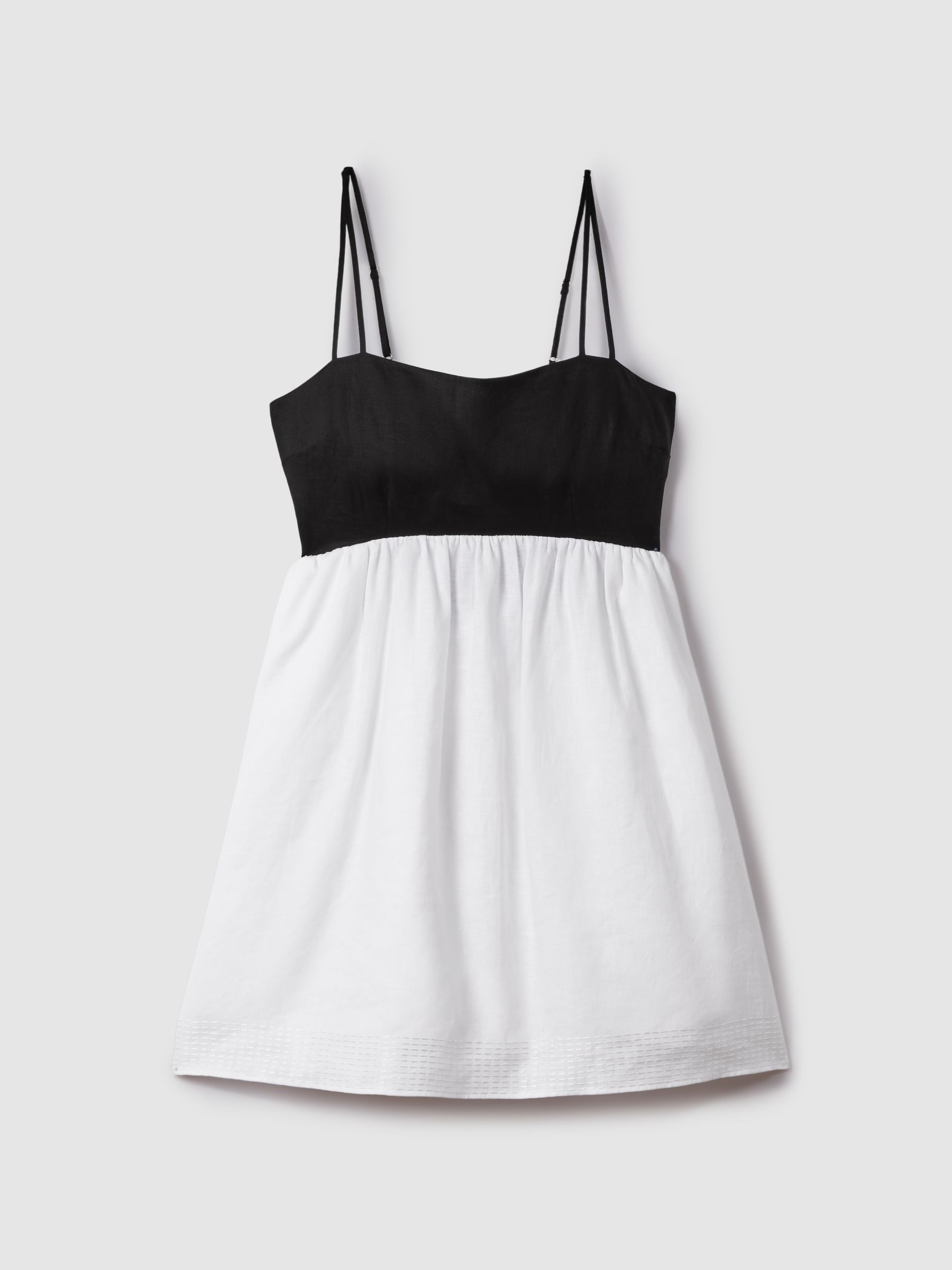 Linen Colourblock Mini Dress in Black/White - Image 2 of 6