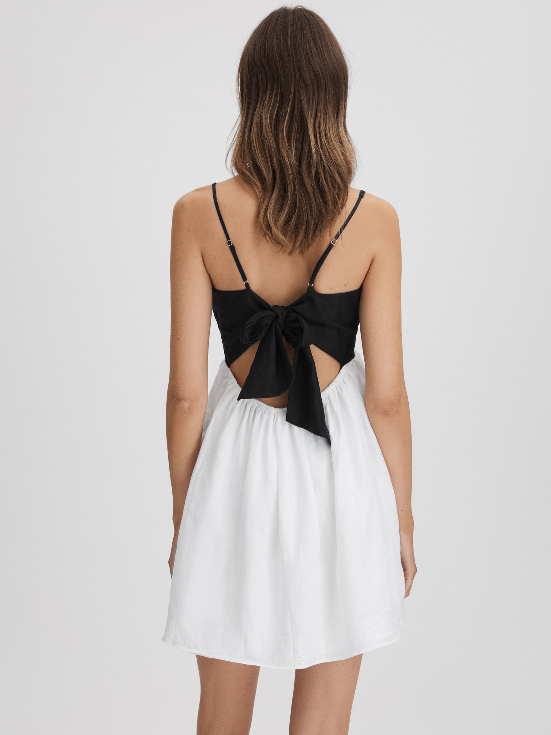 Linen Colourblock Mini Dress in Black/White - Image 5 of 6
