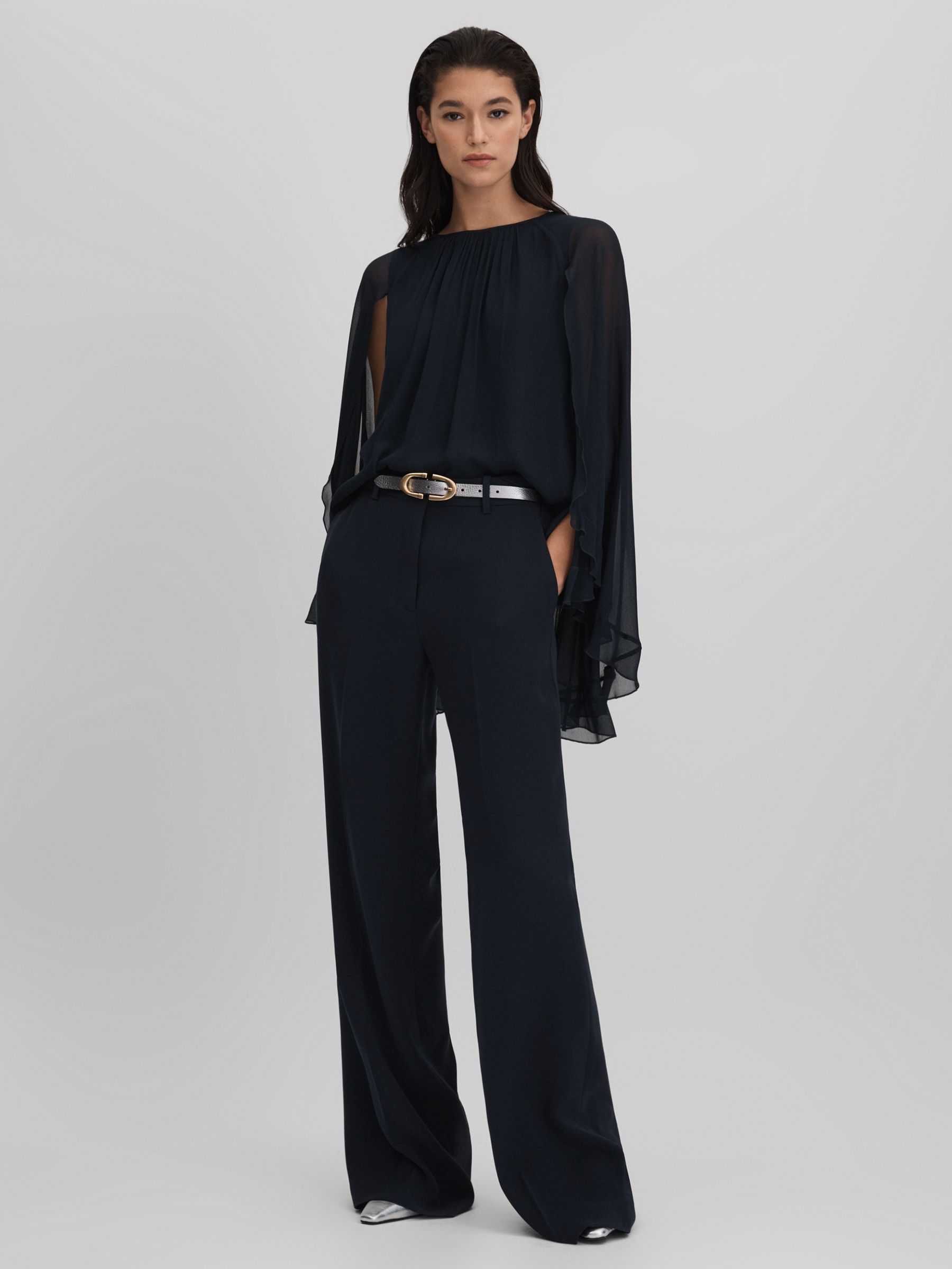 Pleated Cape Style Top in Navy - Image 3 of 6