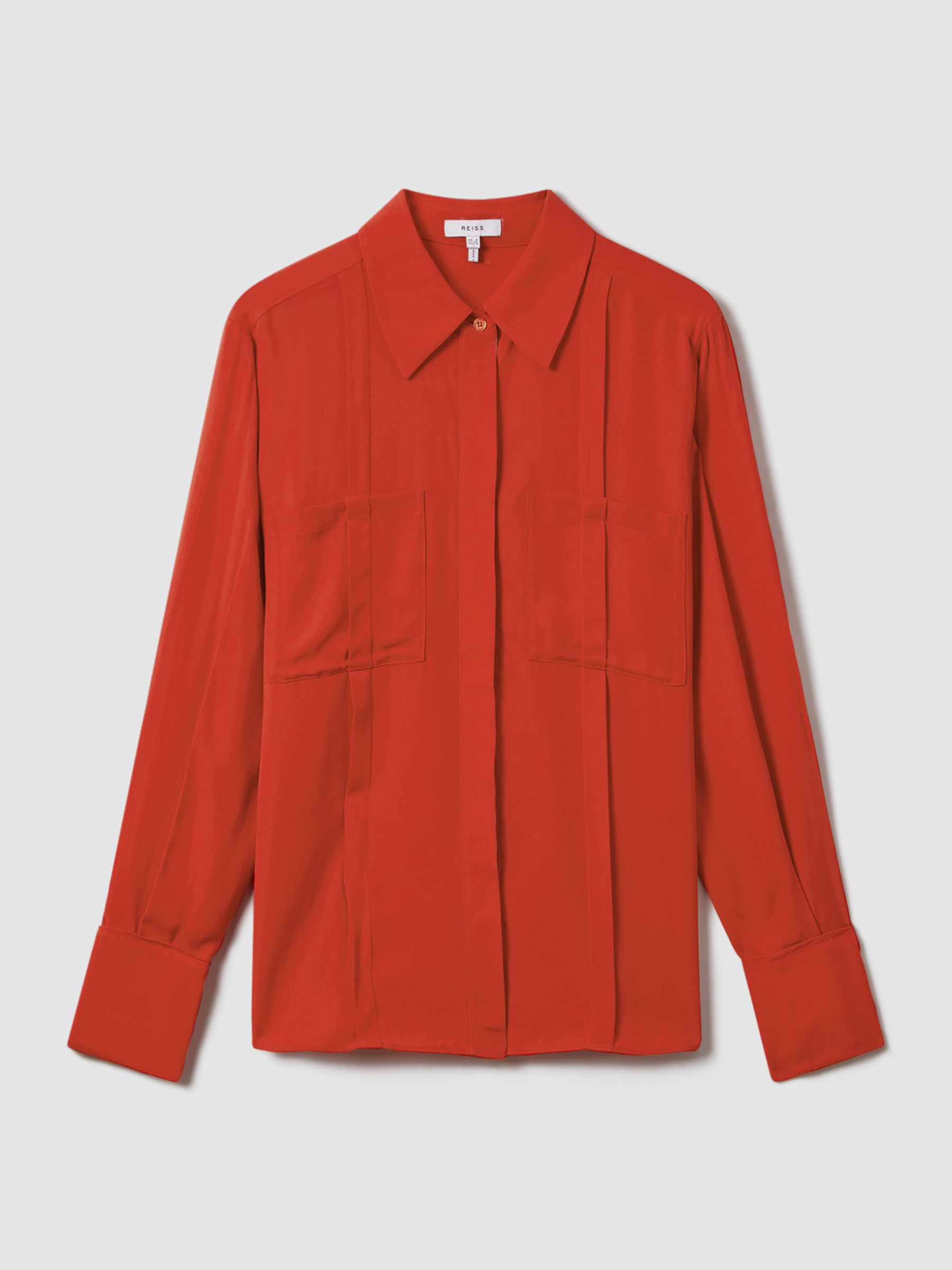 Contrast Trim Button-Through Shirt in Red - Image 2 of 7