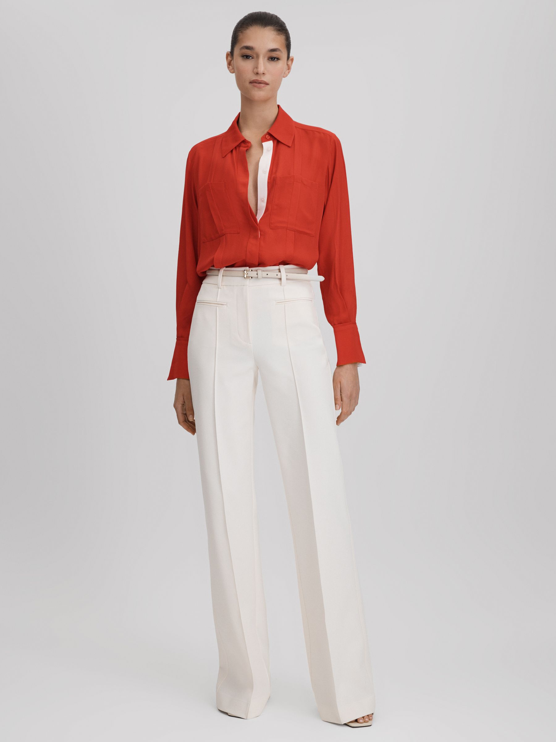 Contrast Trim Button-Through Shirt in Red - Image 3 of 7