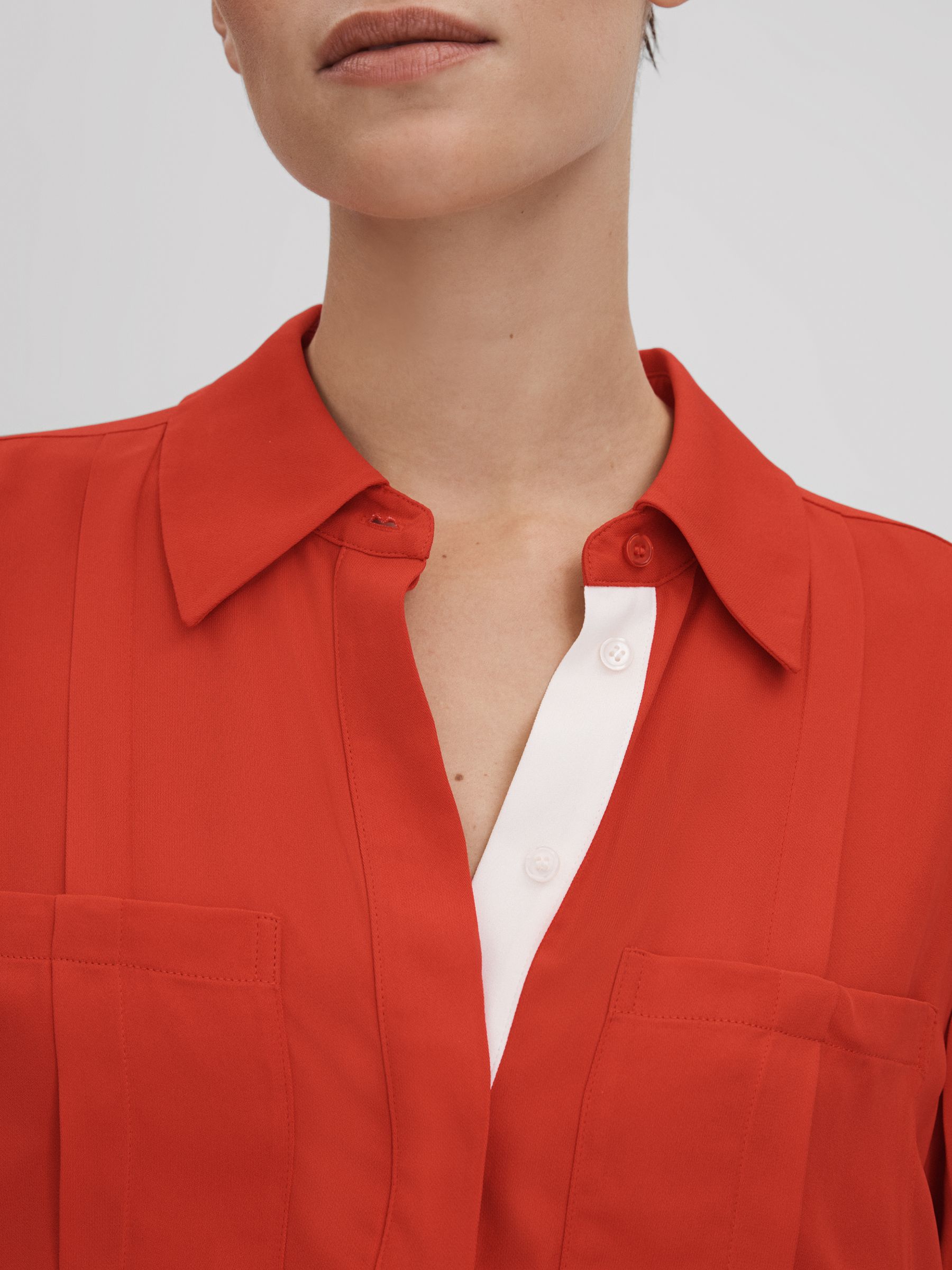 Contrast Trim Button-Through Shirt in Red - Image 4 of 7