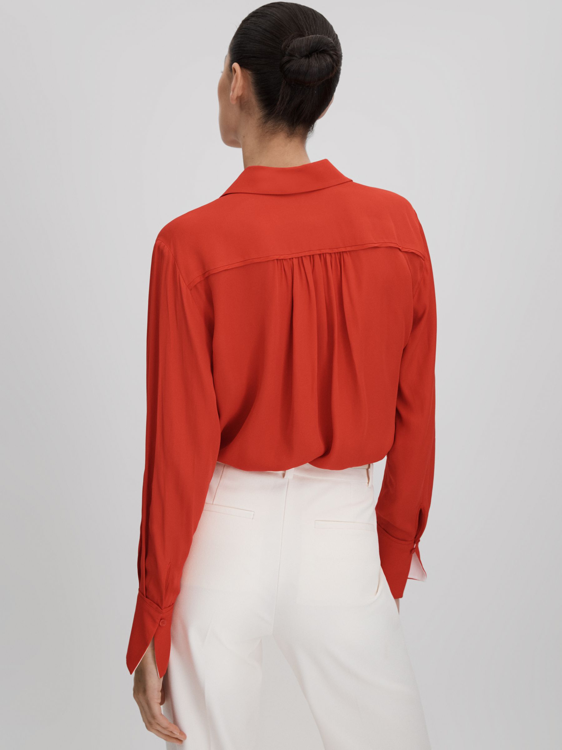 Contrast Trim Button-Through Shirt in Red - Image 5 of 7