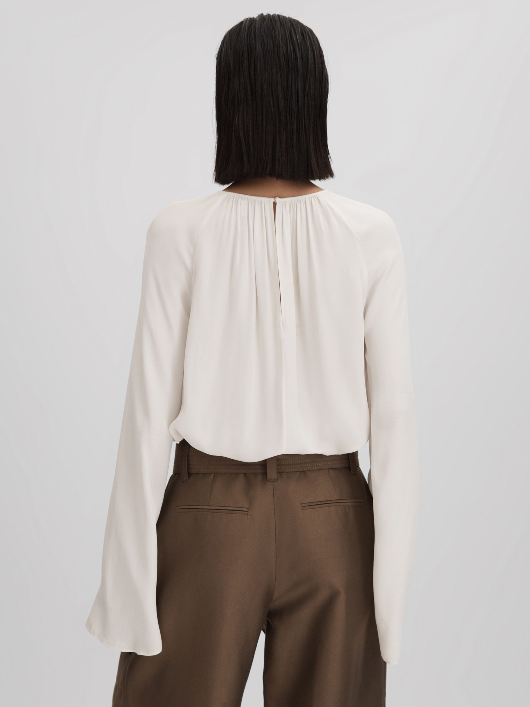 Cut-Out Flute Sleeve Blouse in Ivory - Image 5 of 6