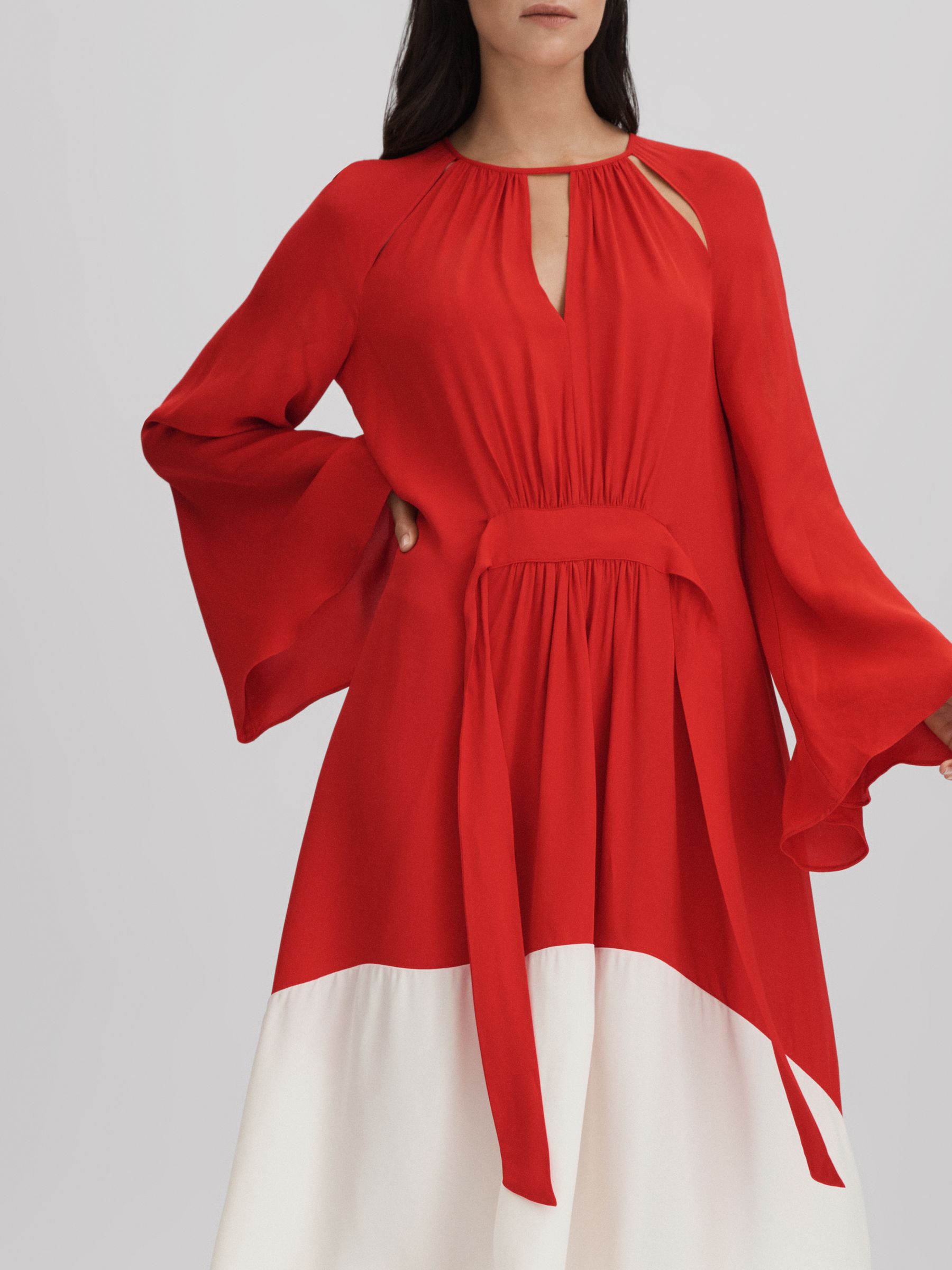 Colourblock Fit-and-Flare Midi Dress in Red/Cream - Image 6 of 7