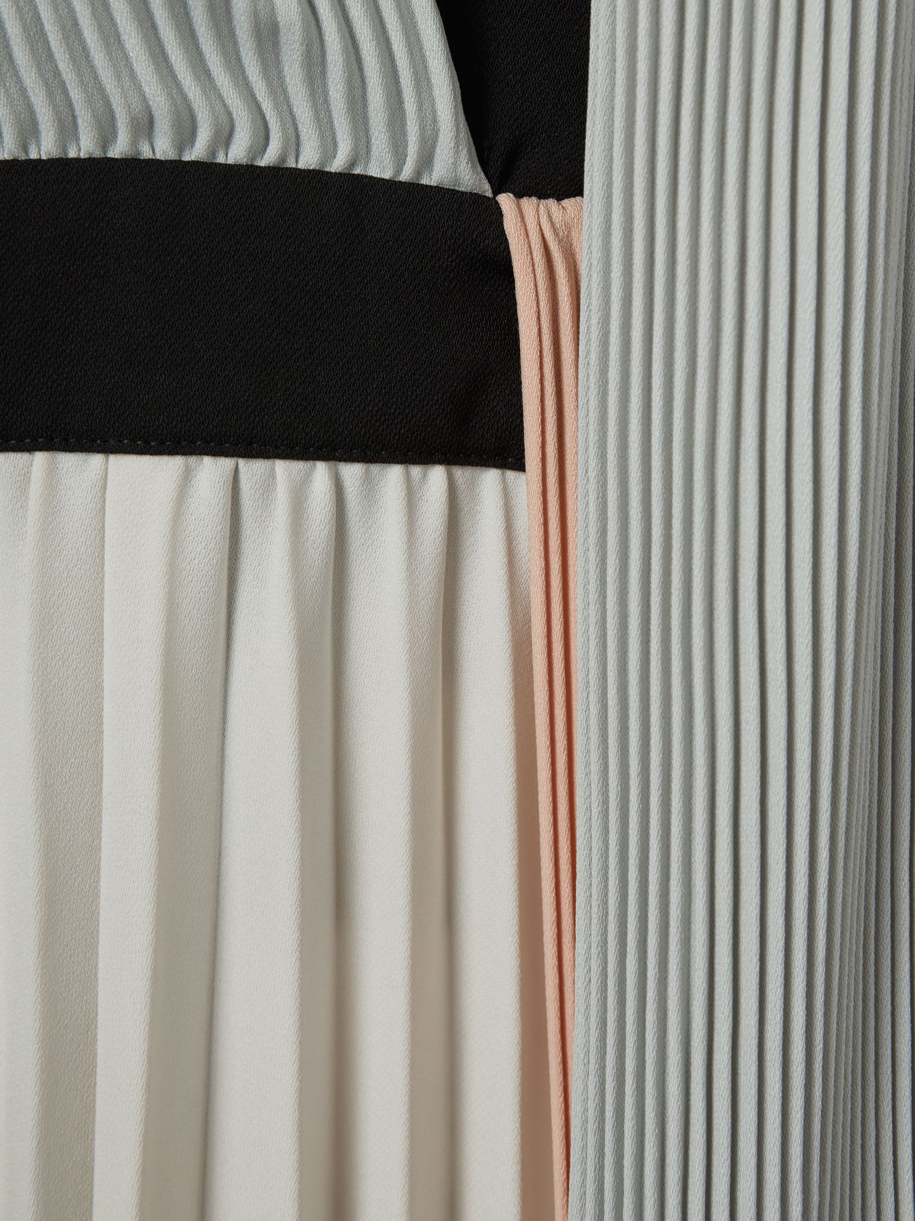 Pleated Asymmetric Midi Dress in Pink/Cream - Image 6 of 6