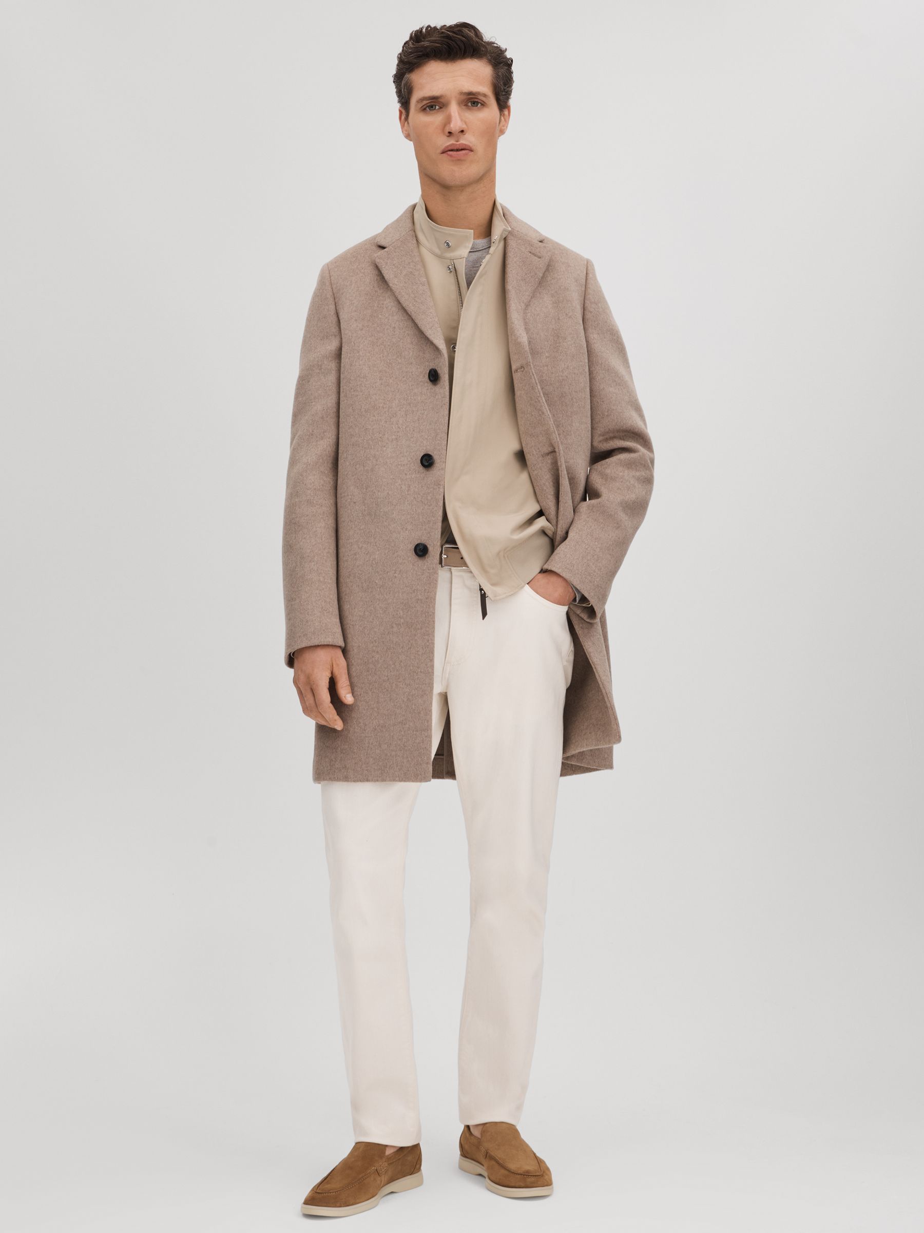 Cotton Blend Zip-Through Jacket in Stone - Image 3 of 7