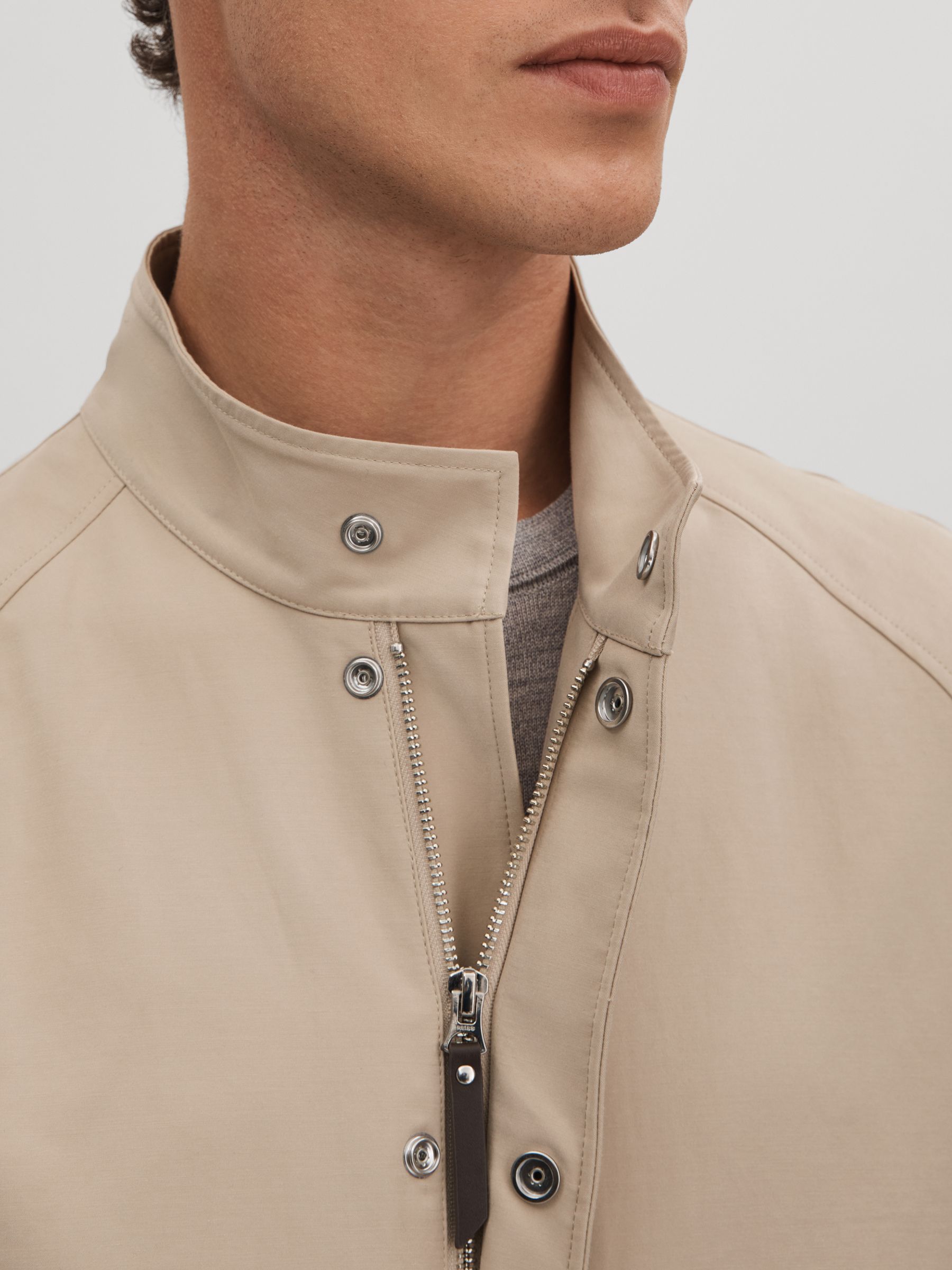 Cotton Blend Zip-Through Jacket in Stone - Image 4 of 7