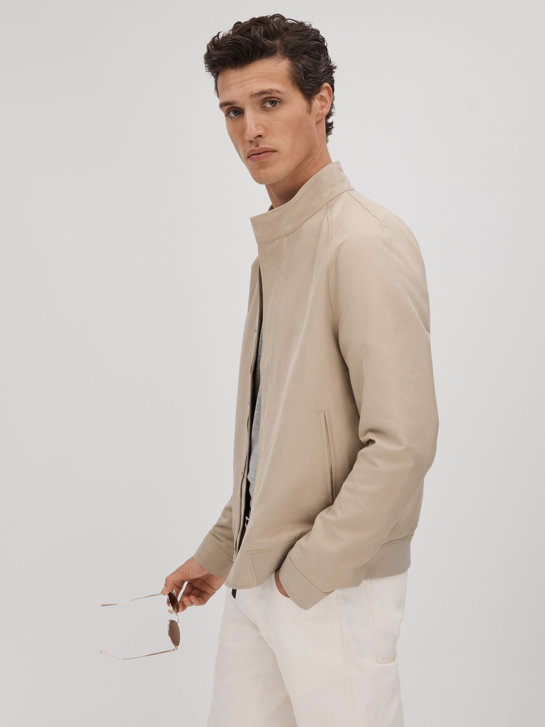 Cotton Blend Zip-Through Jacket in Stone - Image 5 of 7