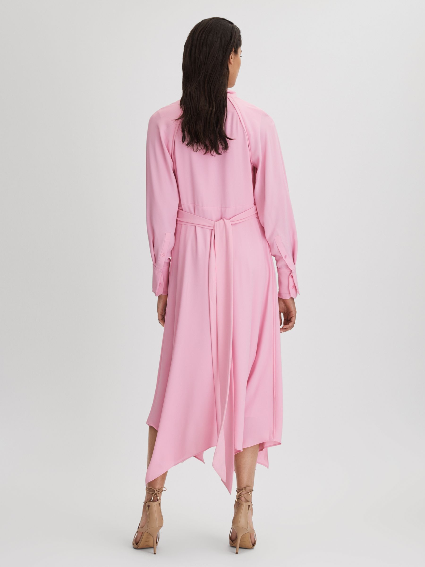 Tie Neck Zip Front Midi Dress in Pink - Image 4 of 7