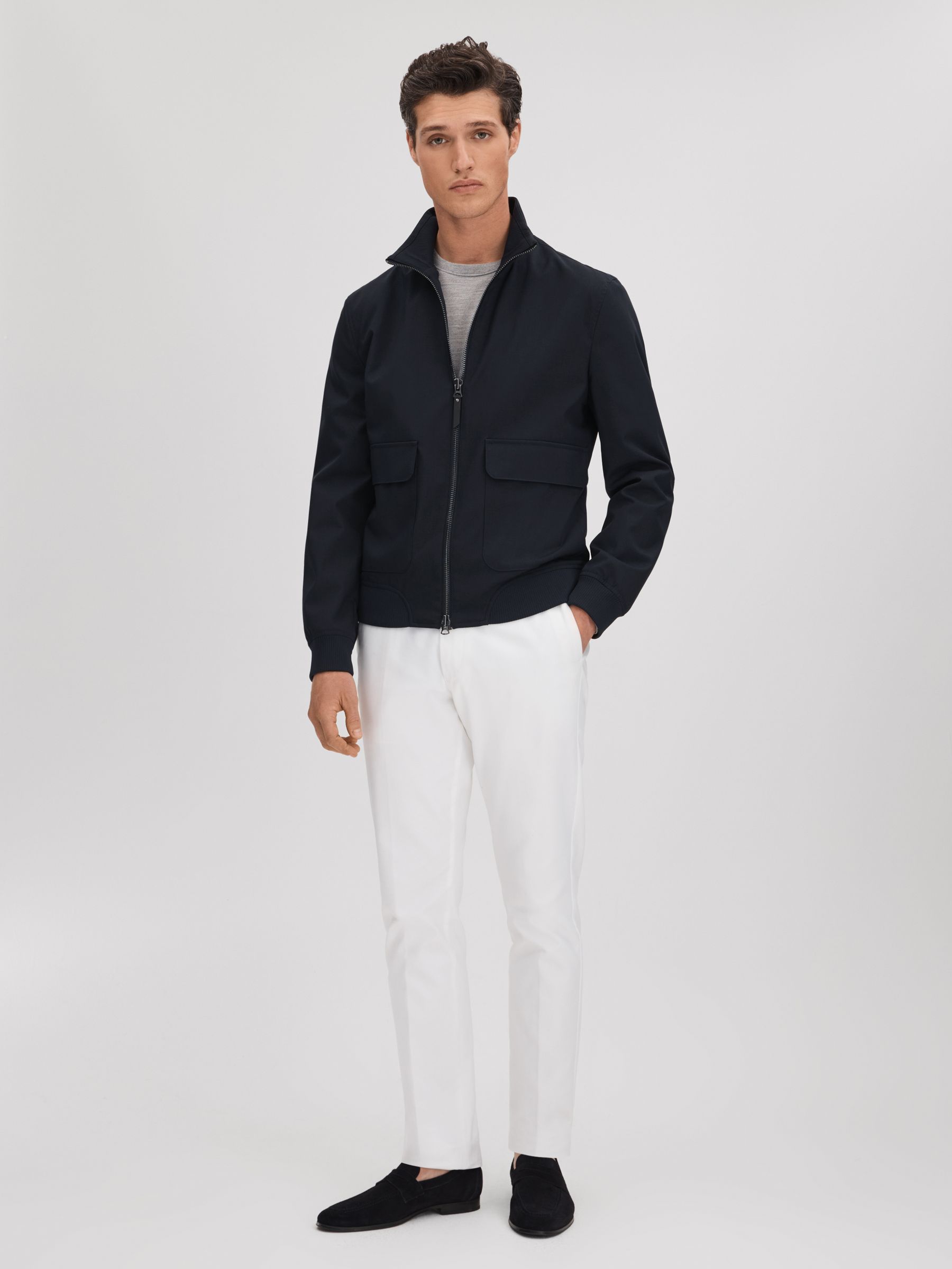 Funnel Neck Zip-Through Jacket in Navy - Image 3 of 6