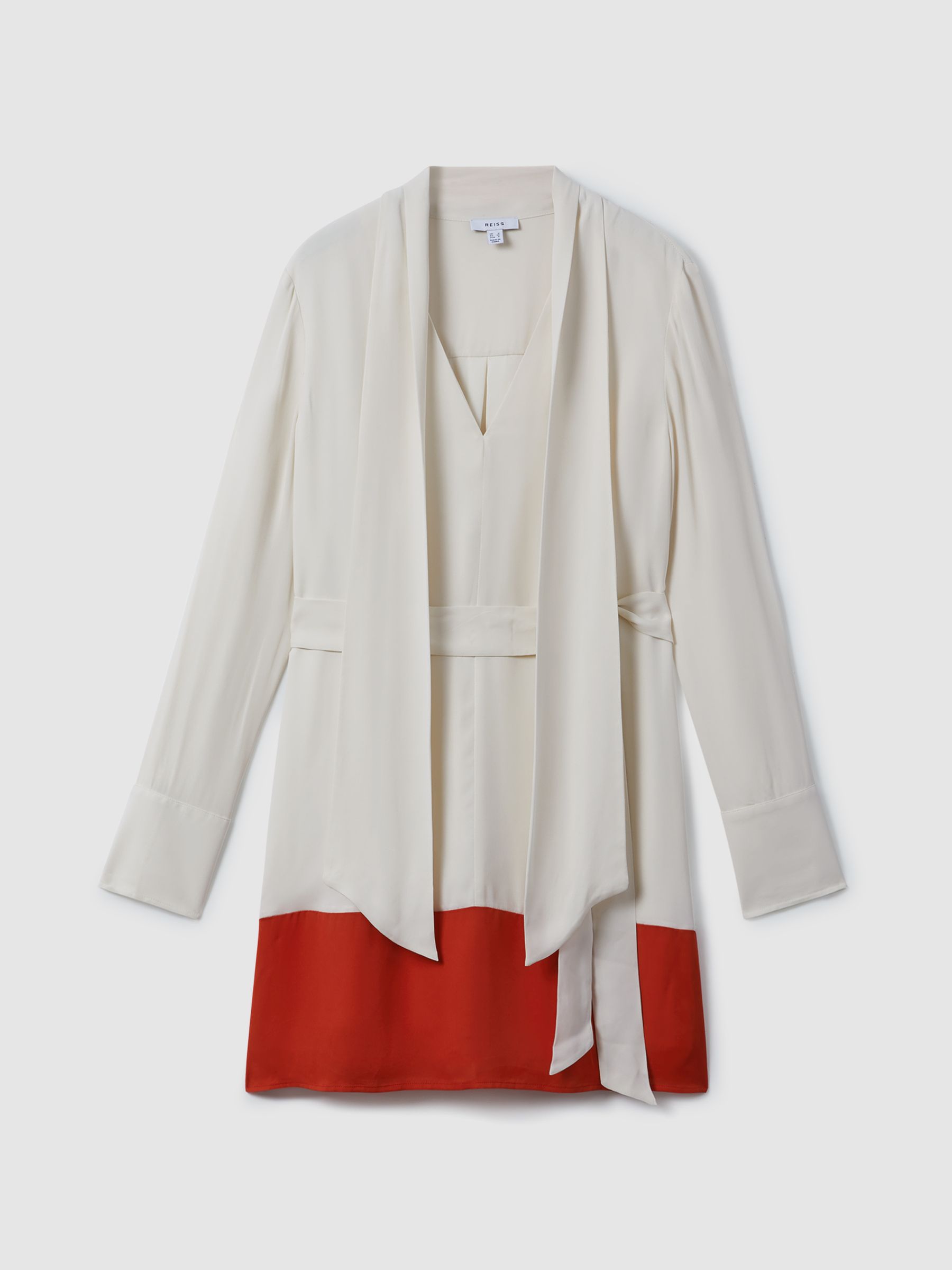 Tie Neck Shift Dress in Cream/Red - Image 2 of 6