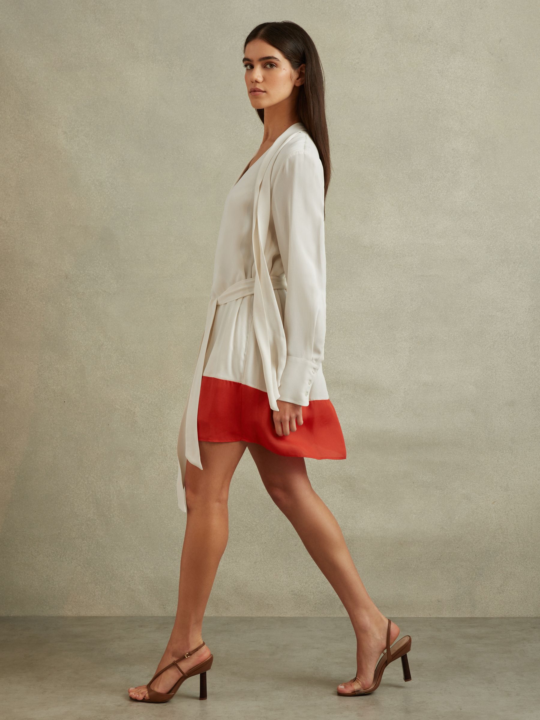 Tie Neck Shift Dress in Cream/Red - Image 5 of 6