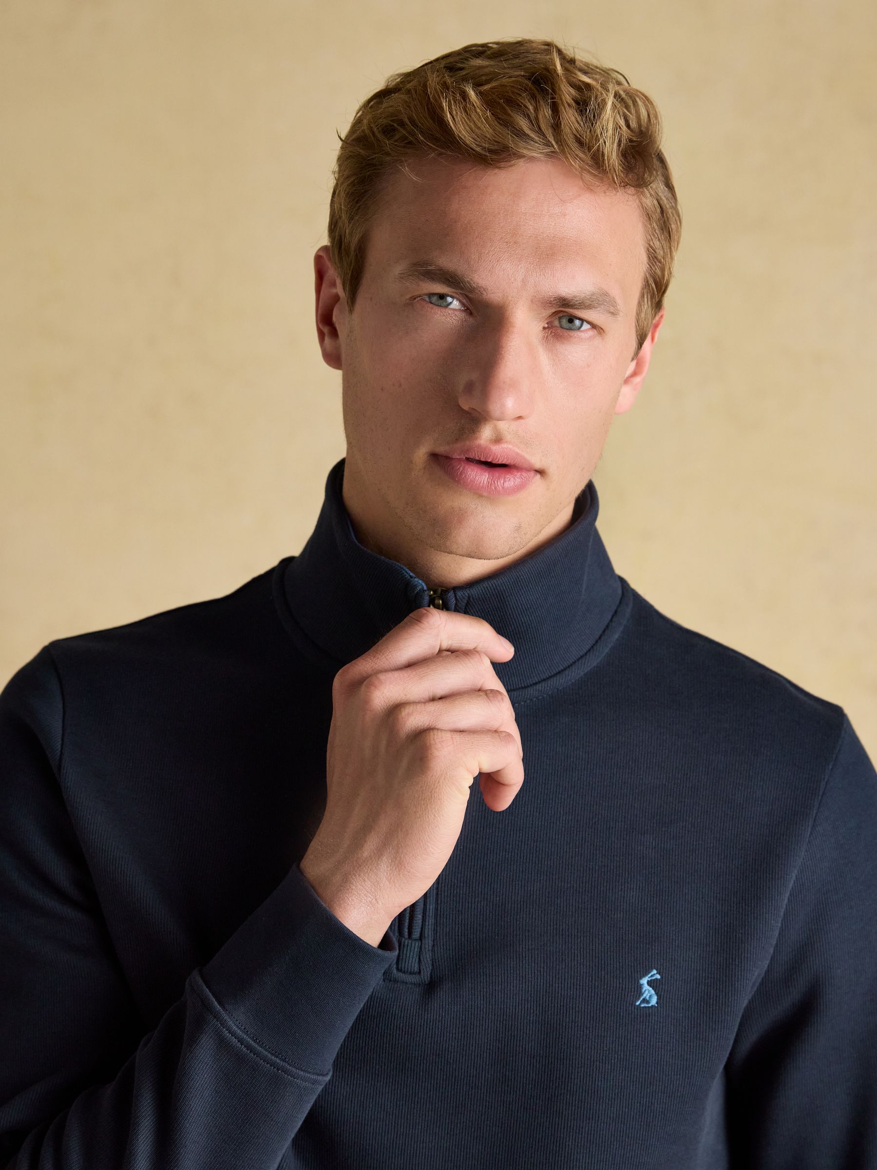 Alistair Navy Quarter Zip Cotton Sweatshirt - Image 4 of 8