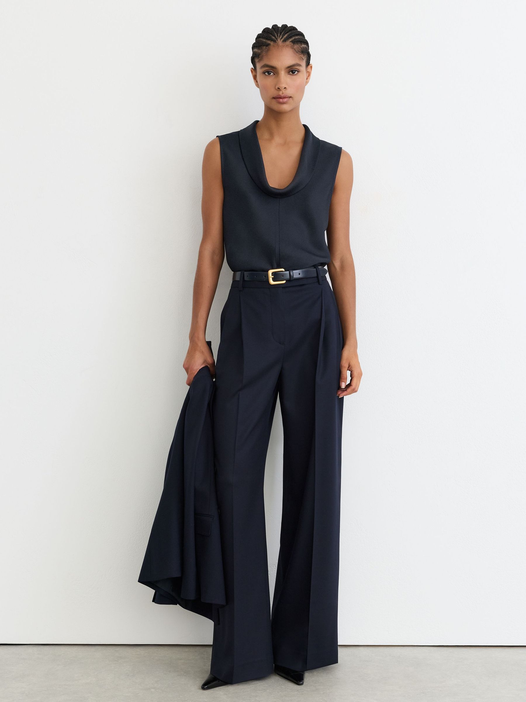 Cowl-Neck Sleeveless Top in Navy - Image 3 of 7