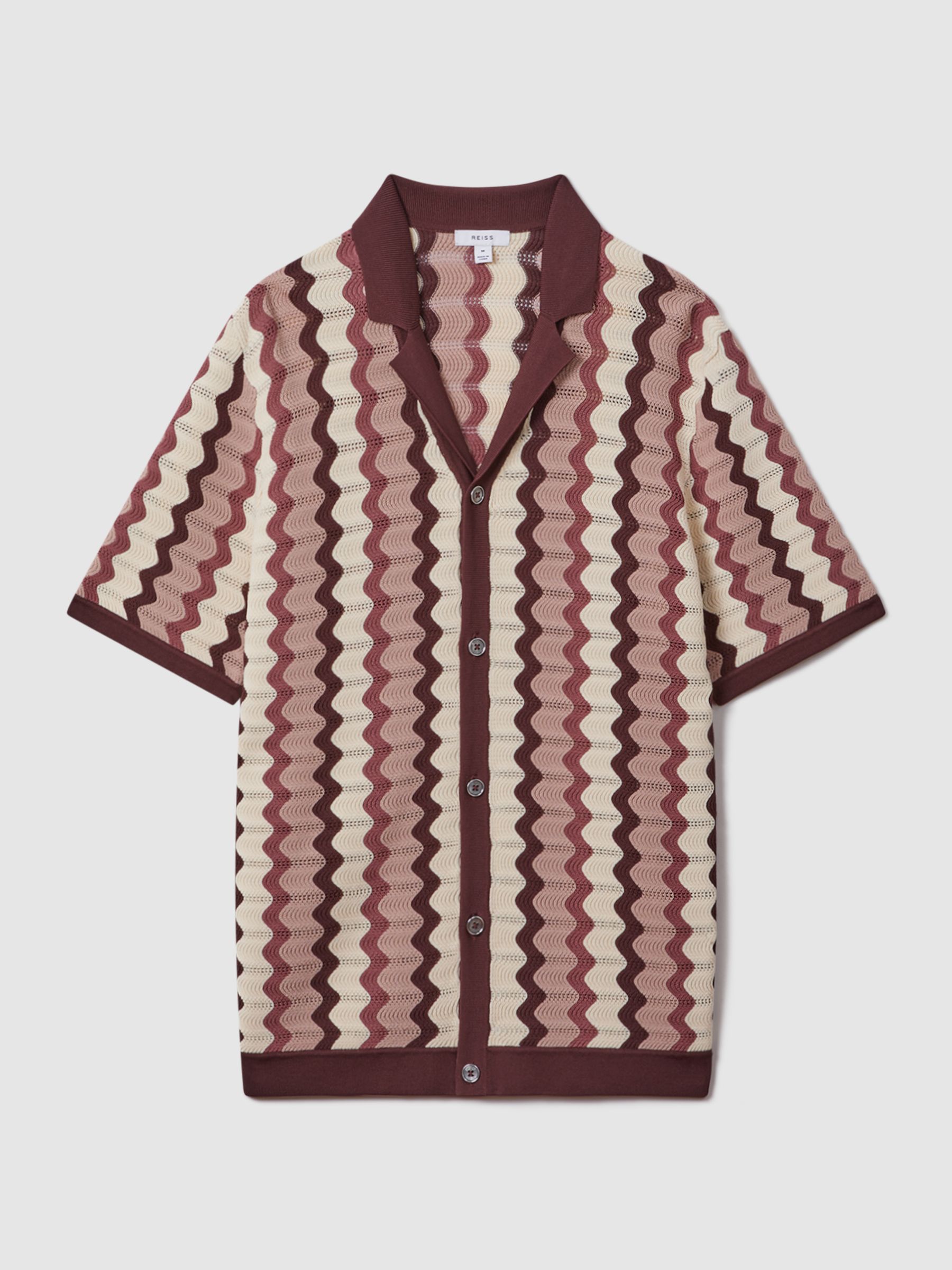 Knitted Cuban Collar Shirt in Rose Multi - Image 2 of 6