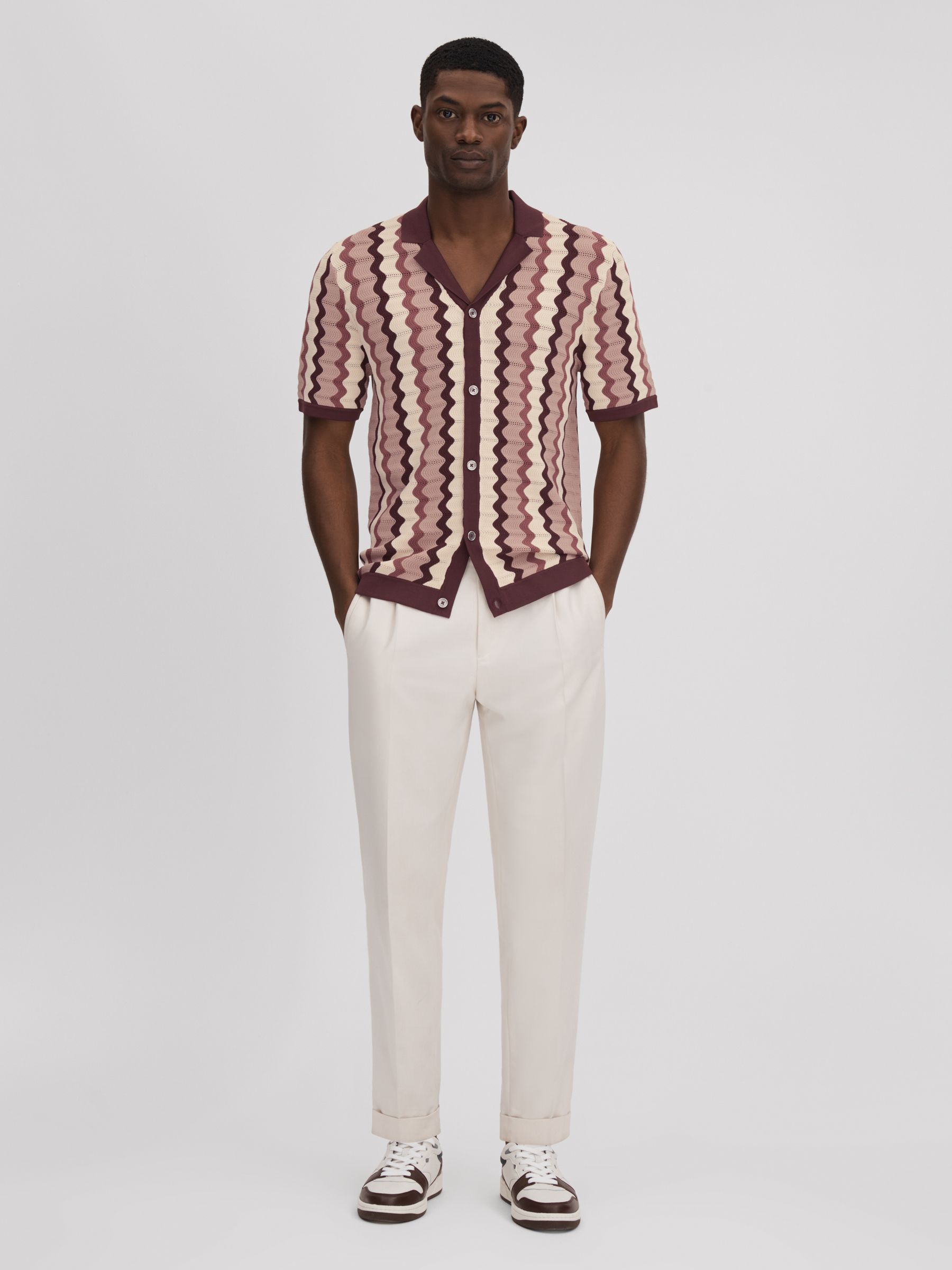 Knitted Cuban Collar Shirt in Rose Multi - Image 3 of 6