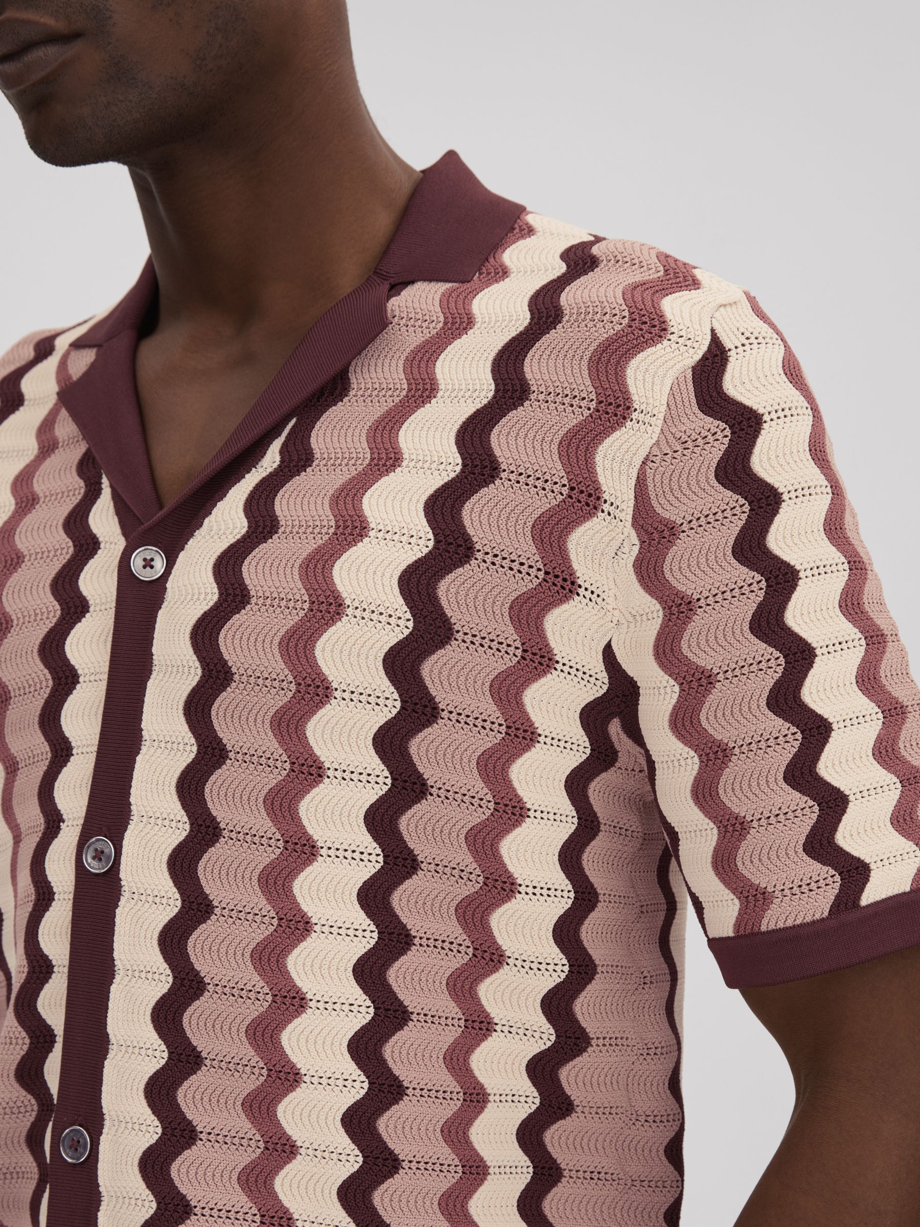 Knitted Cuban Collar Shirt in Rose Multi - Image 4 of 6
