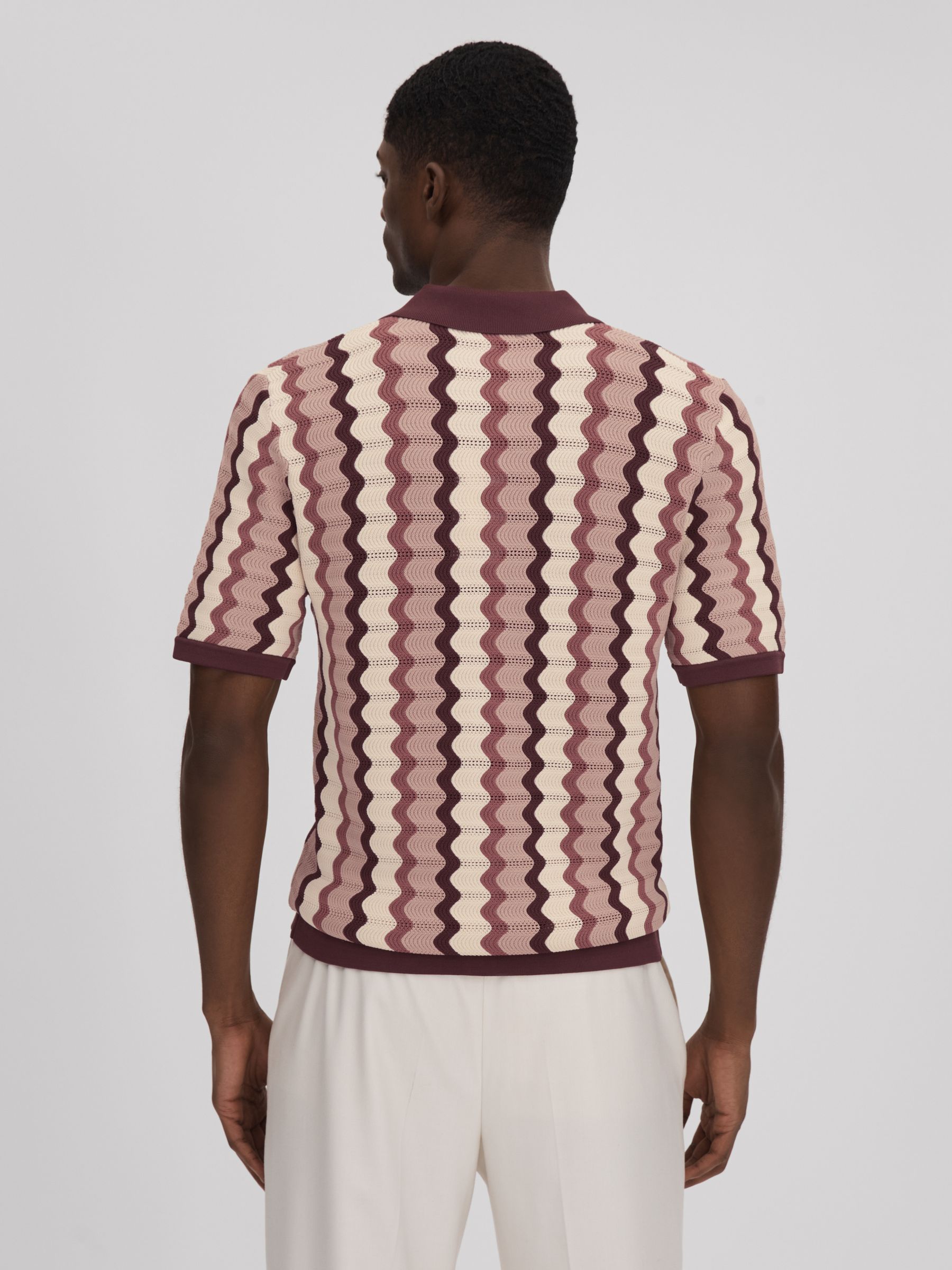 Knitted Cuban Collar Shirt in Rose Multi - Image 5 of 6