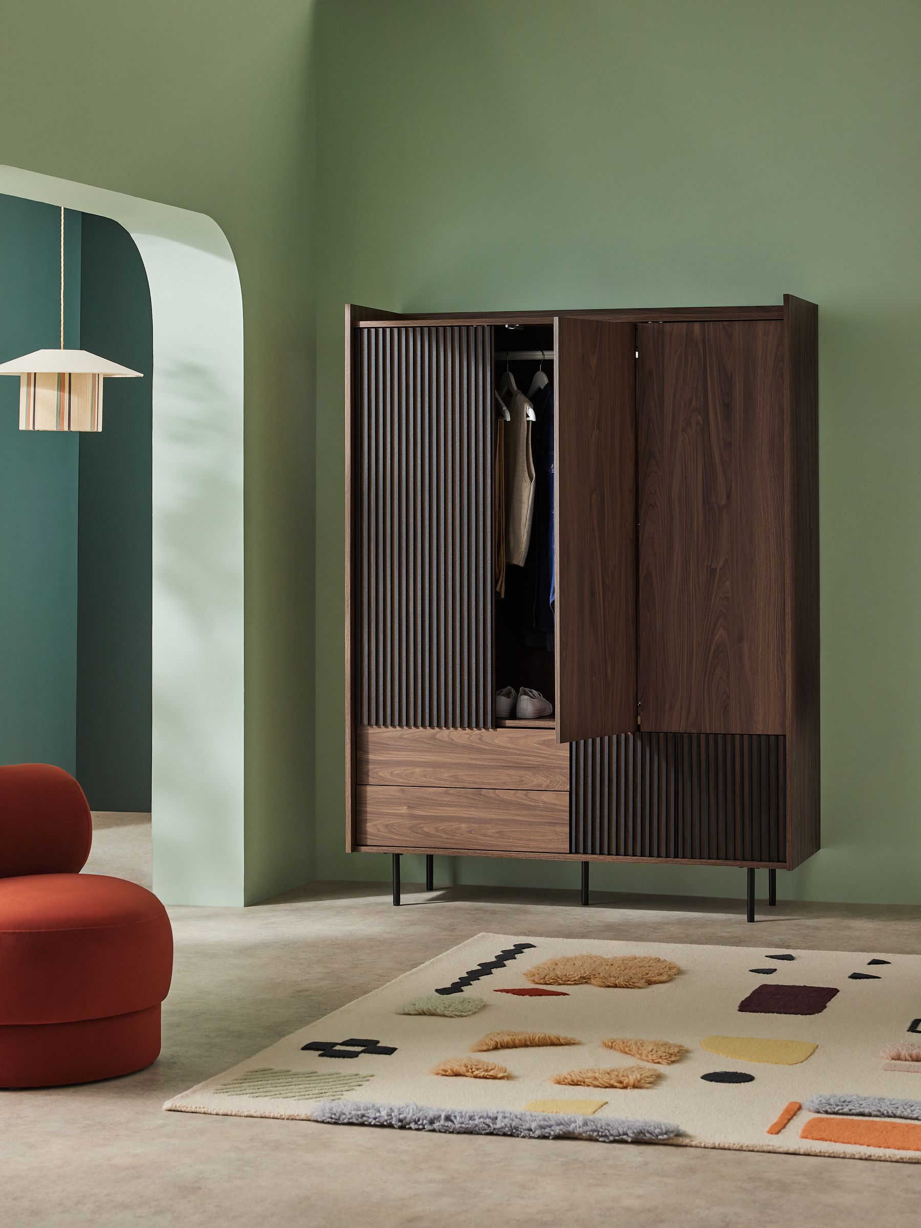 Blaze Triple, 3 drawers Wardrobe in Dark Walnut Effect - Image 3 of 6