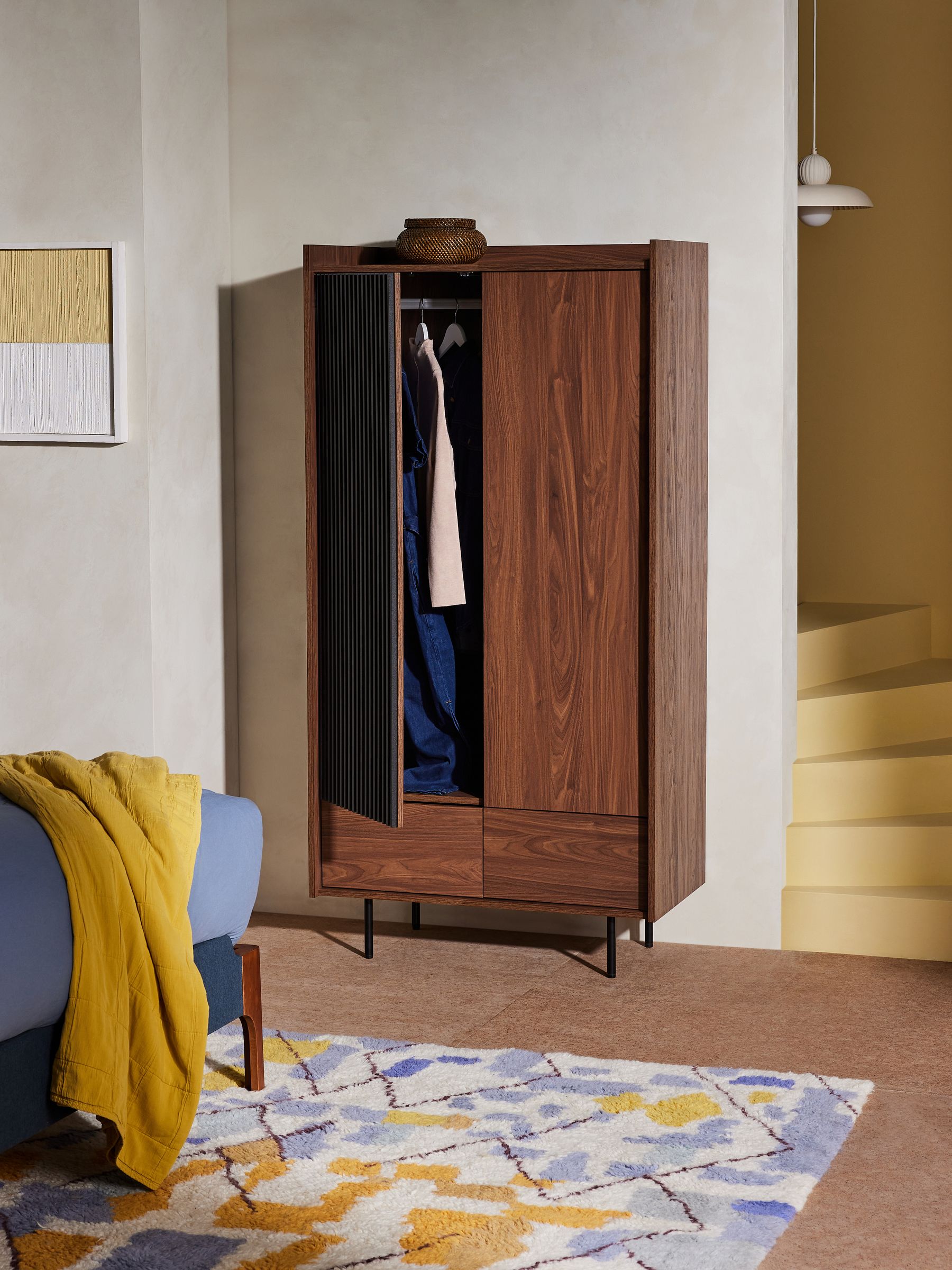 Blaze Double, 2 Drawers Wardrobe in Dark Walnut Effect - Image 2 of 6 Blaze Double, 2 Drawers Wardrobe in Dark Walnut Effect - Image 2 of 6