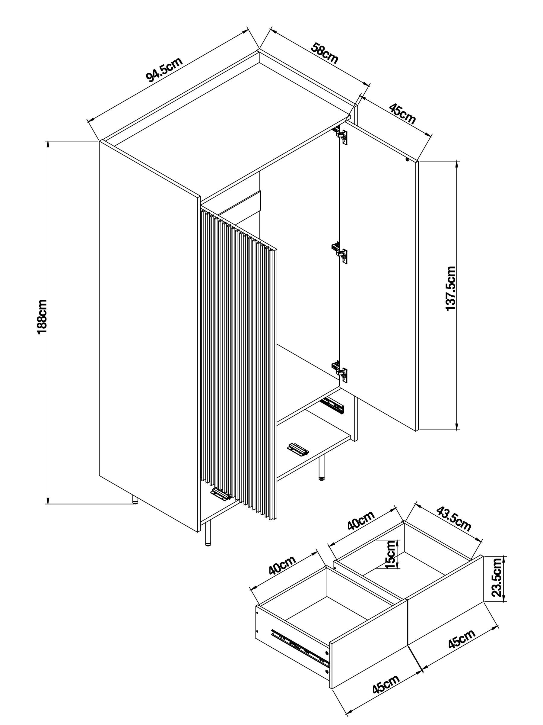 Blaze Double, 2 Drawers Wardrobe in Dark Walnut Effect - Image 4 of 6