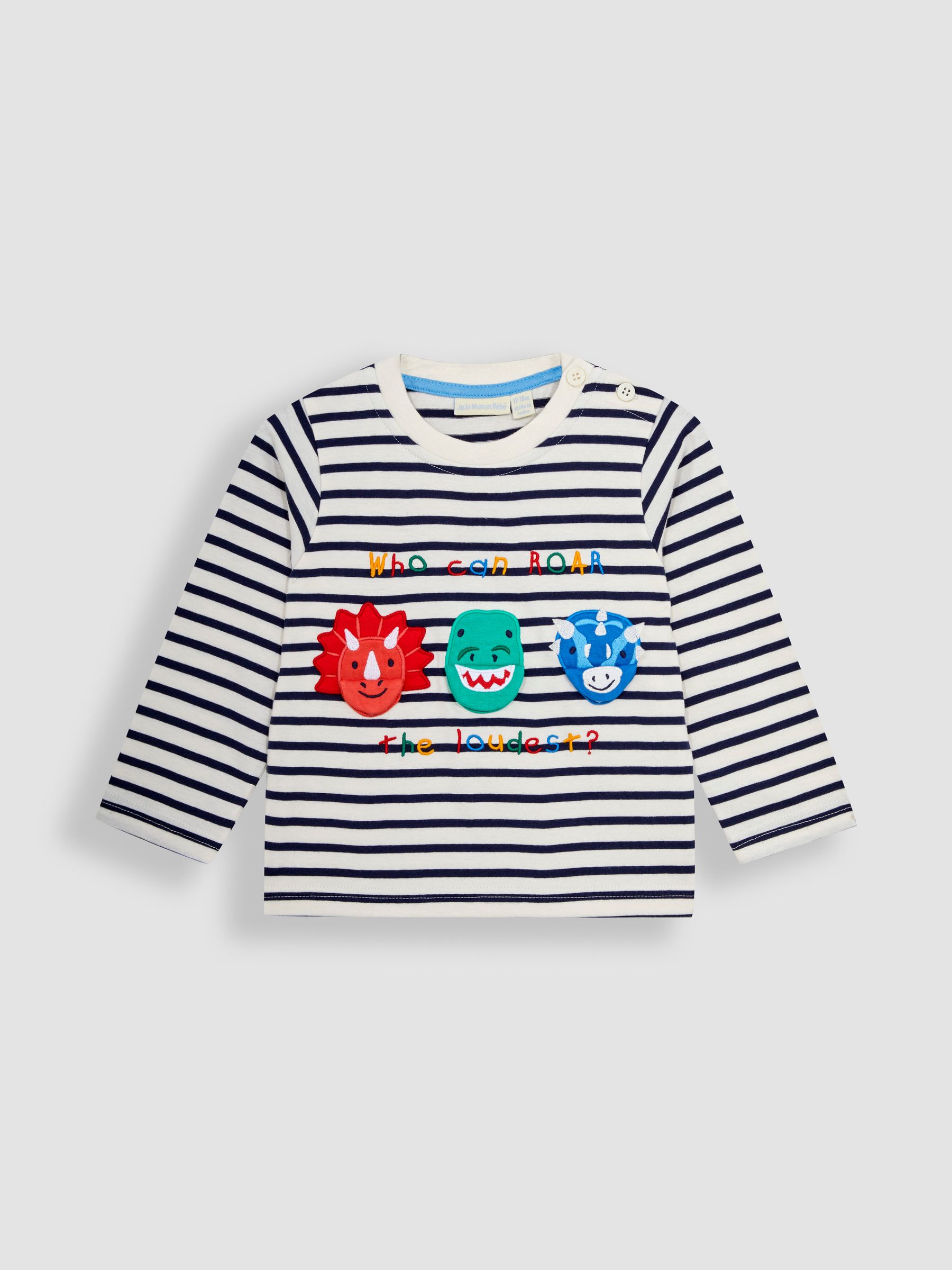 Ecru Navy Stripe Dino Appliqué Top - Image 2 of 3