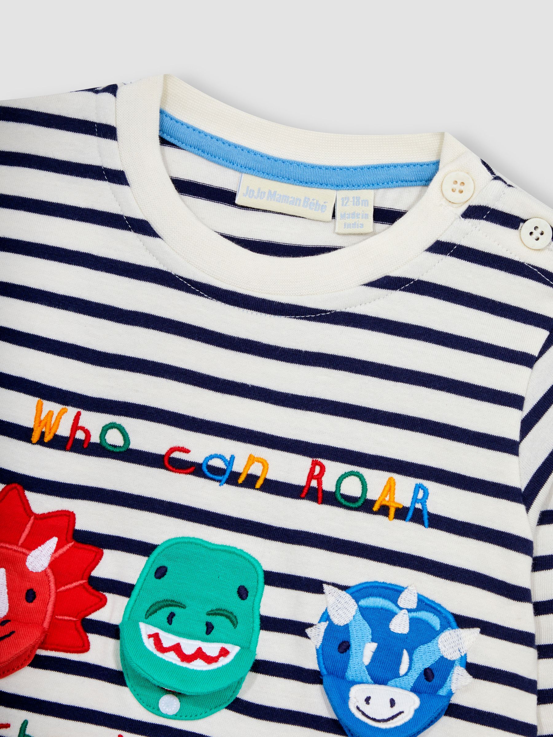 Ecru Navy Stripe Dino Appliqué Top - Image 3 of 3