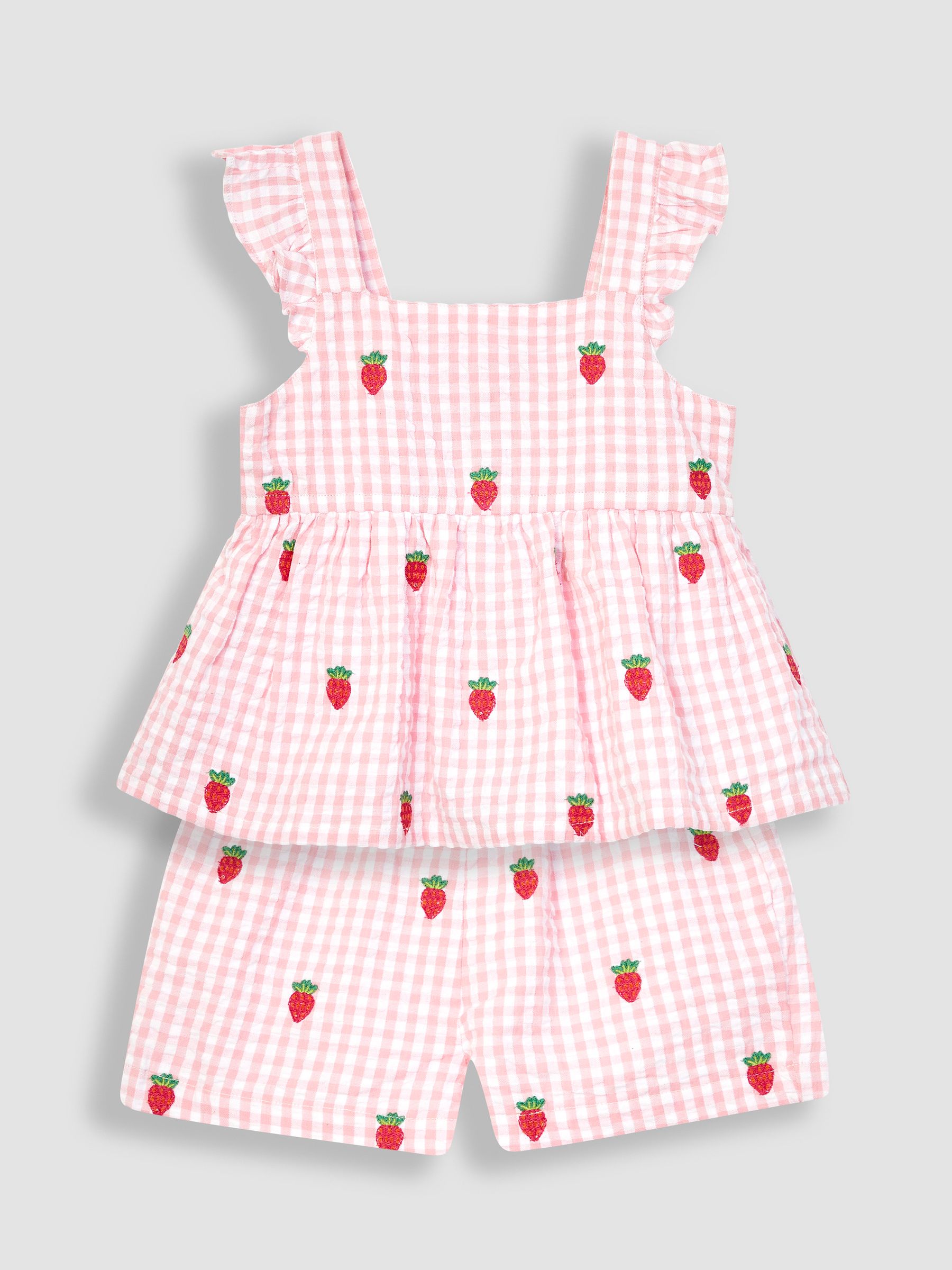 2-Piece Strawberry Seersucker Blouse & Shorts Set in Pink - Image 1 of 4