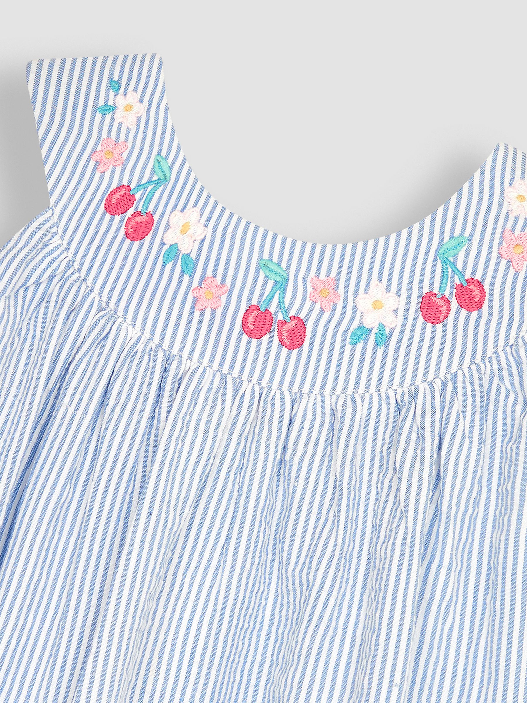 Blue 2-Piece Cherry Embroidered Seersucker Blouse & Shorts Set - Image 4 of 4