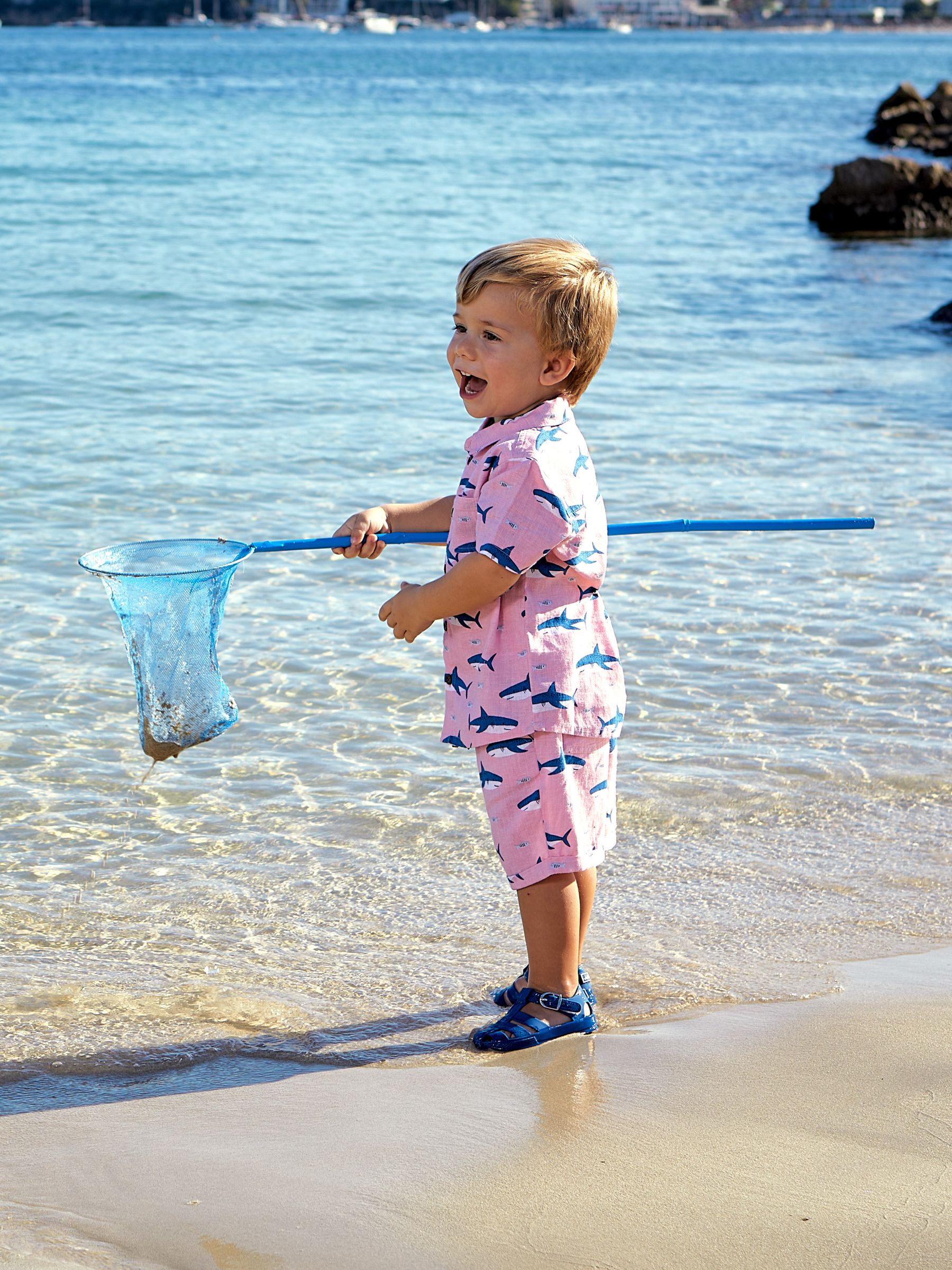 2-Piece Shark Cotton Linen Shirt & Shorts Set in Coral - Image 2 of 6