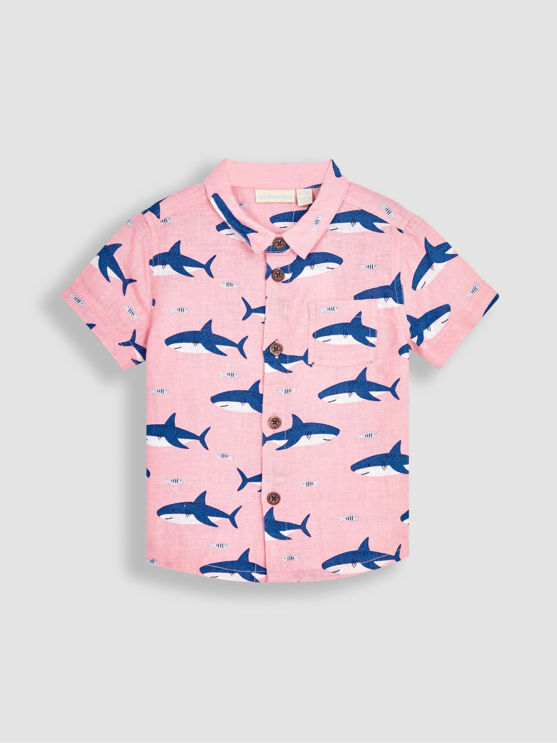 2-Piece Shark Cotton Linen Shirt & Shorts Set in Coral - Image 4 of 6