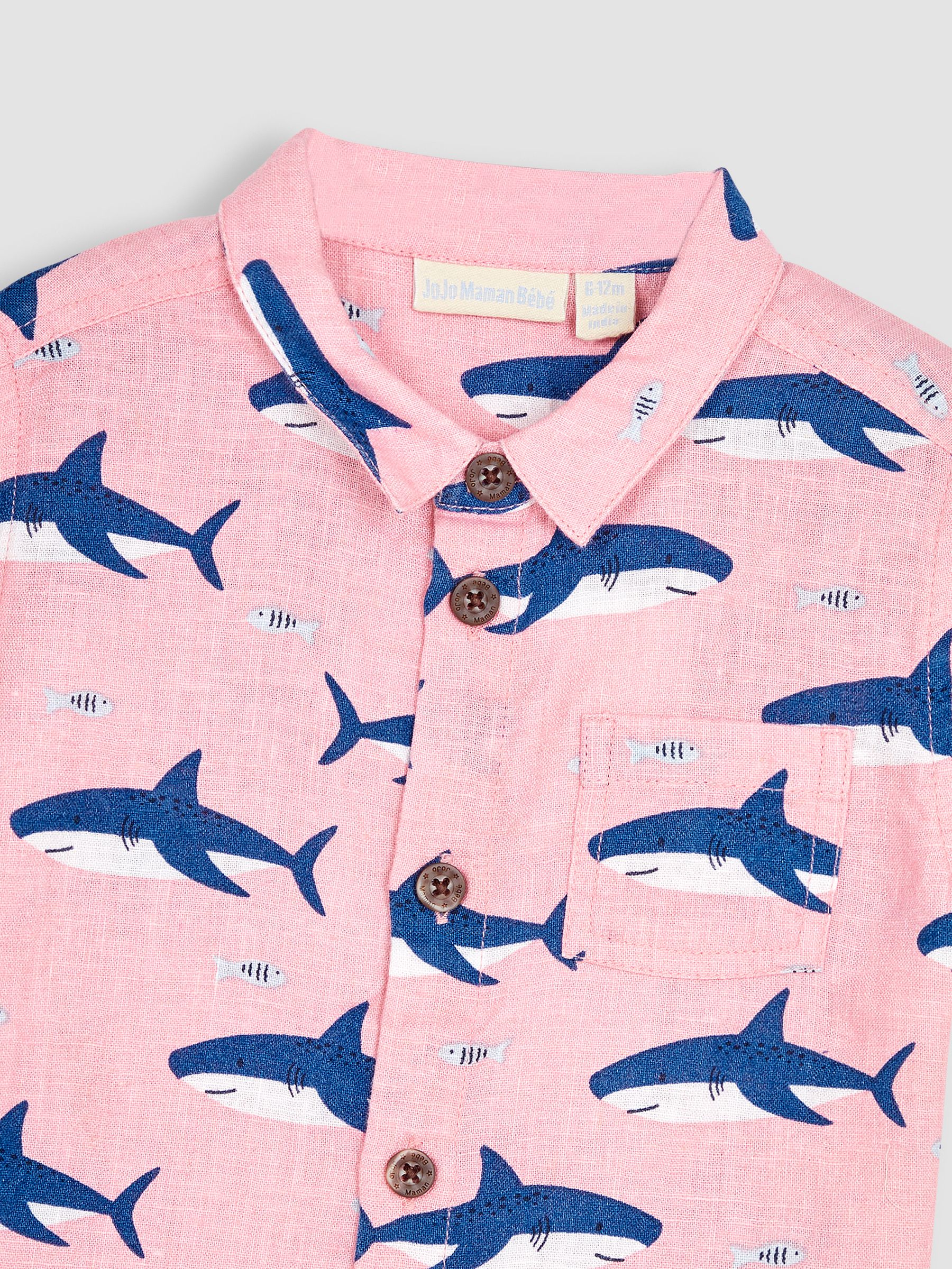 2-Piece Shark Cotton Linen Shirt & Shorts Set in Coral - Image 6 of 6