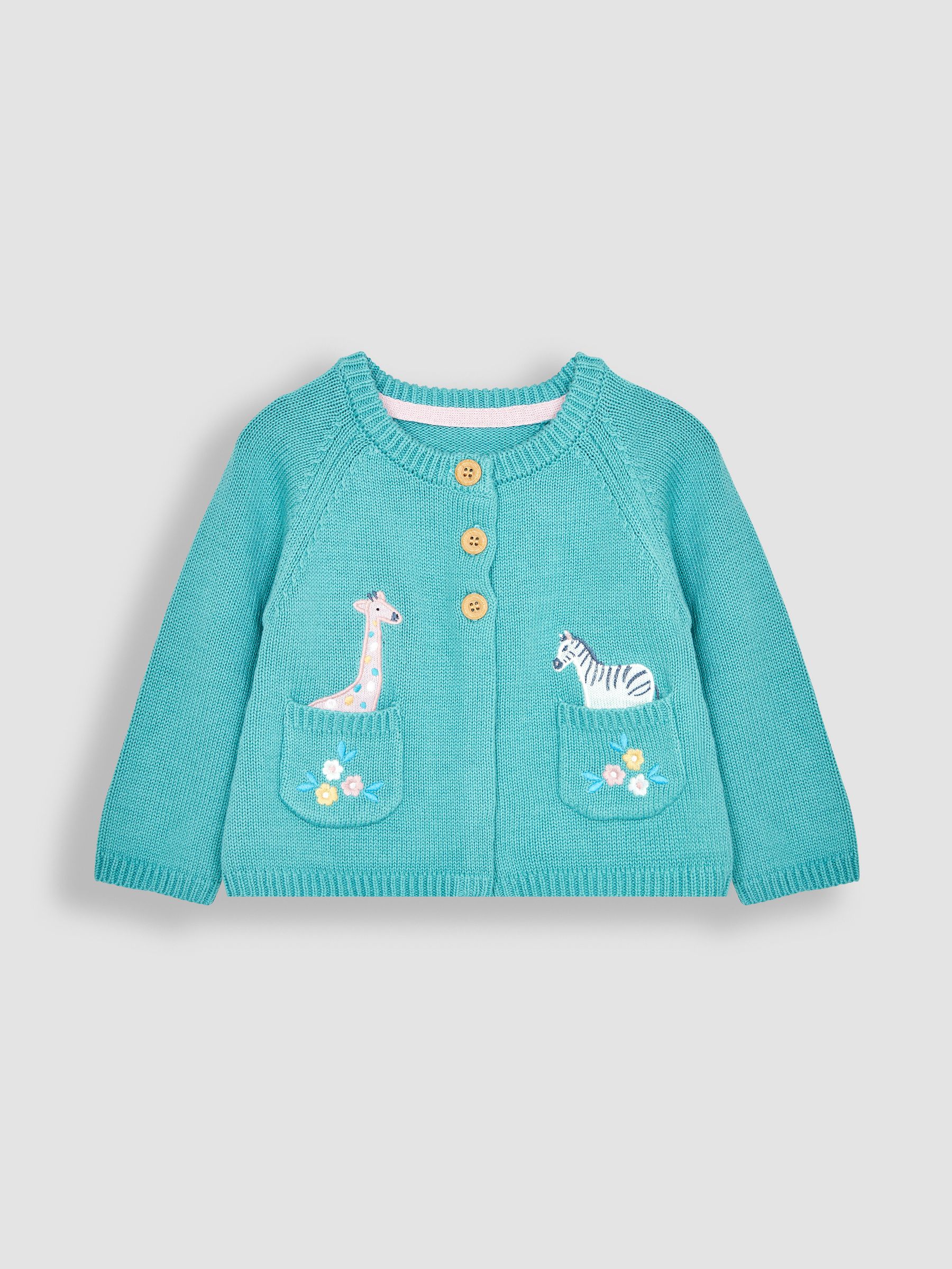 Duck Egg Blue Safari Animals Appliqué Cardigan - Image 1 of 3