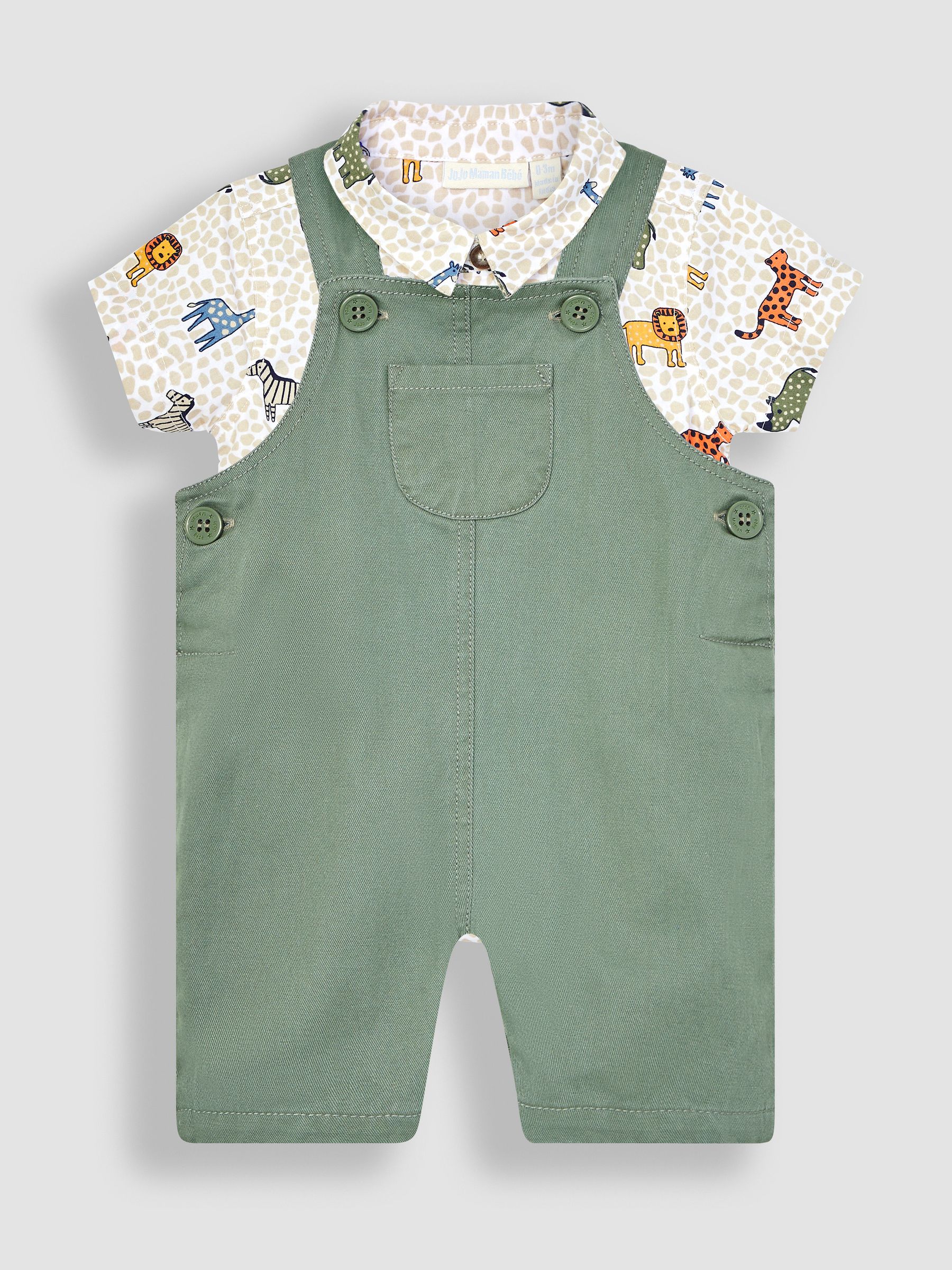 Khaki Green Safari Animals Dungarees & Printed Shirt 2-Piece Set - Image 1 of 5