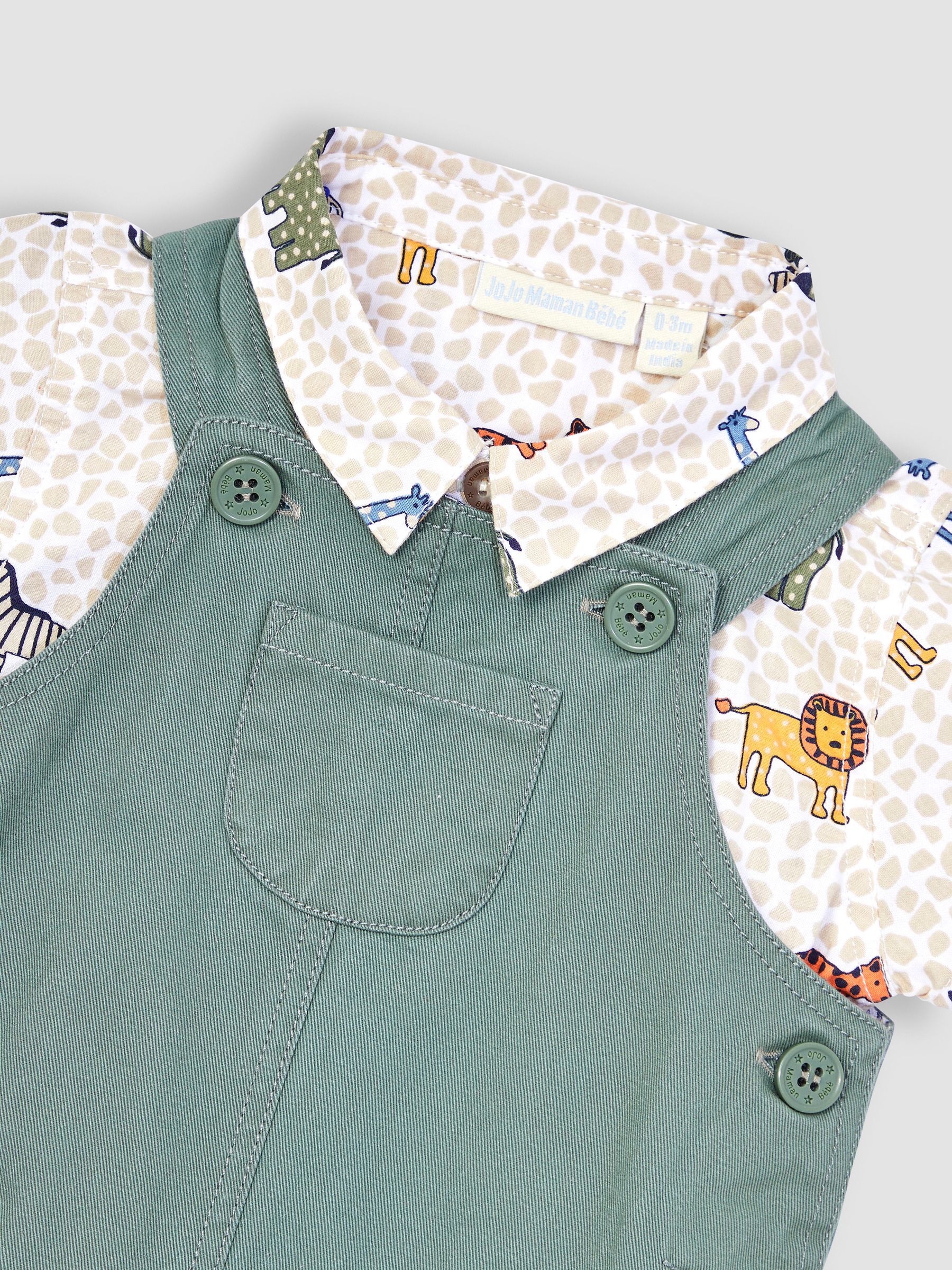 Khaki Green Safari Animals Dungarees & Printed Shirt 2-Piece Set - Image 5 of 5