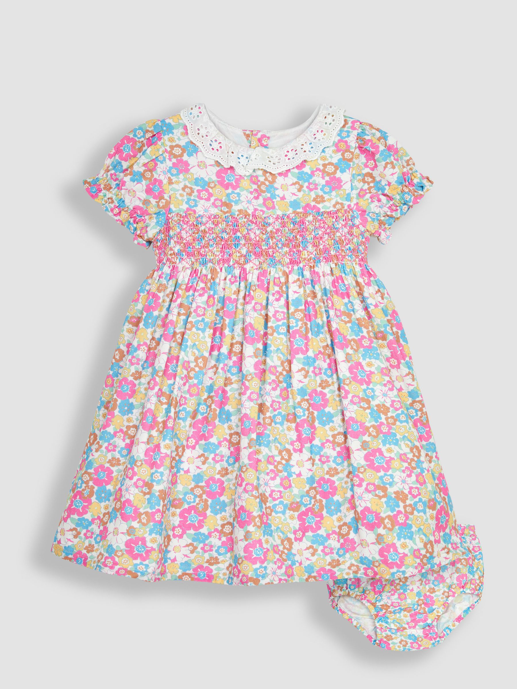 White Summer Floral Frill Collar Party Dress - Image 1 of 5