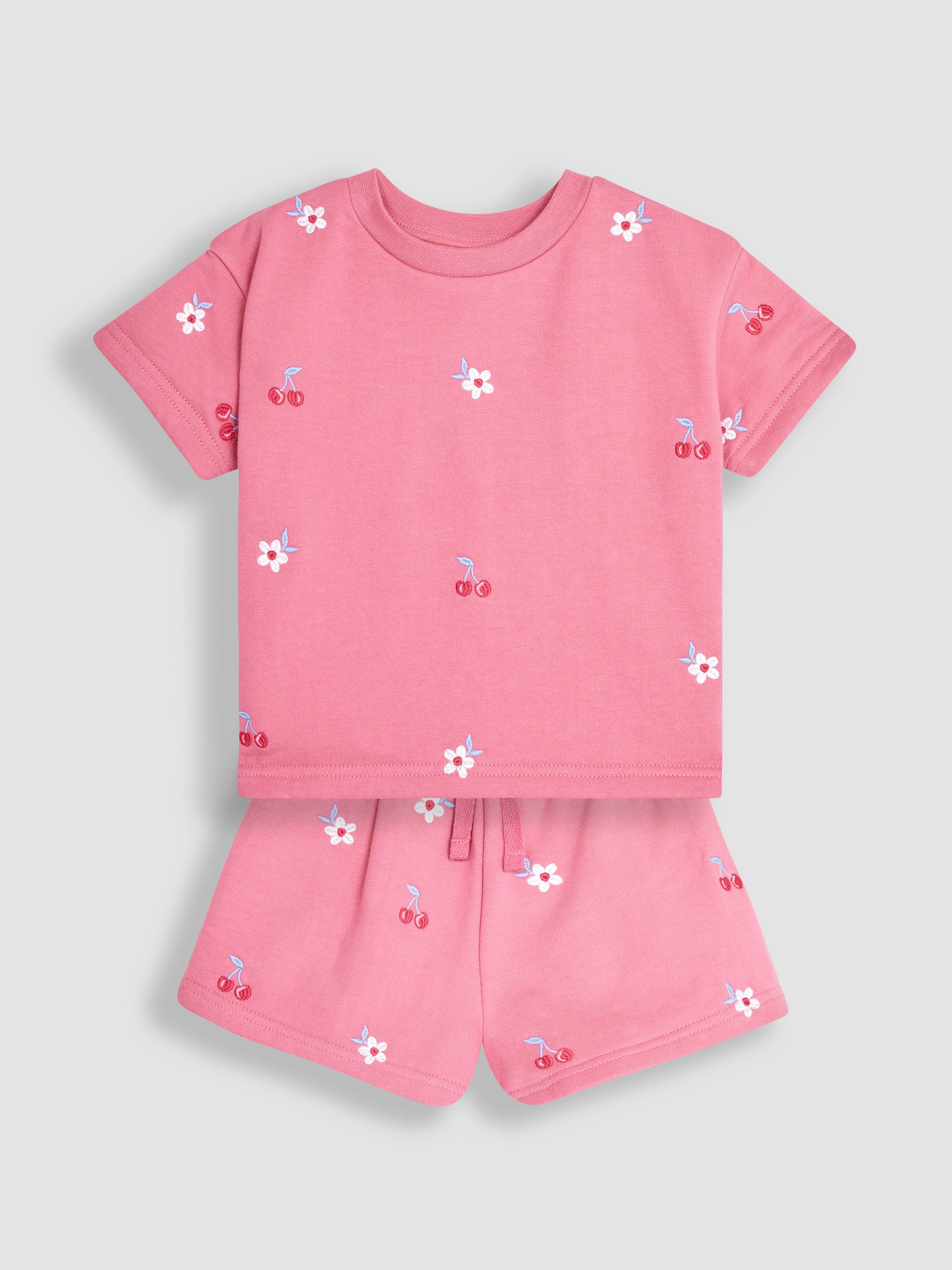 Pink 2-Piece Cherry Embroidered T-Shirt & Shorts Set - Image 1 of 4