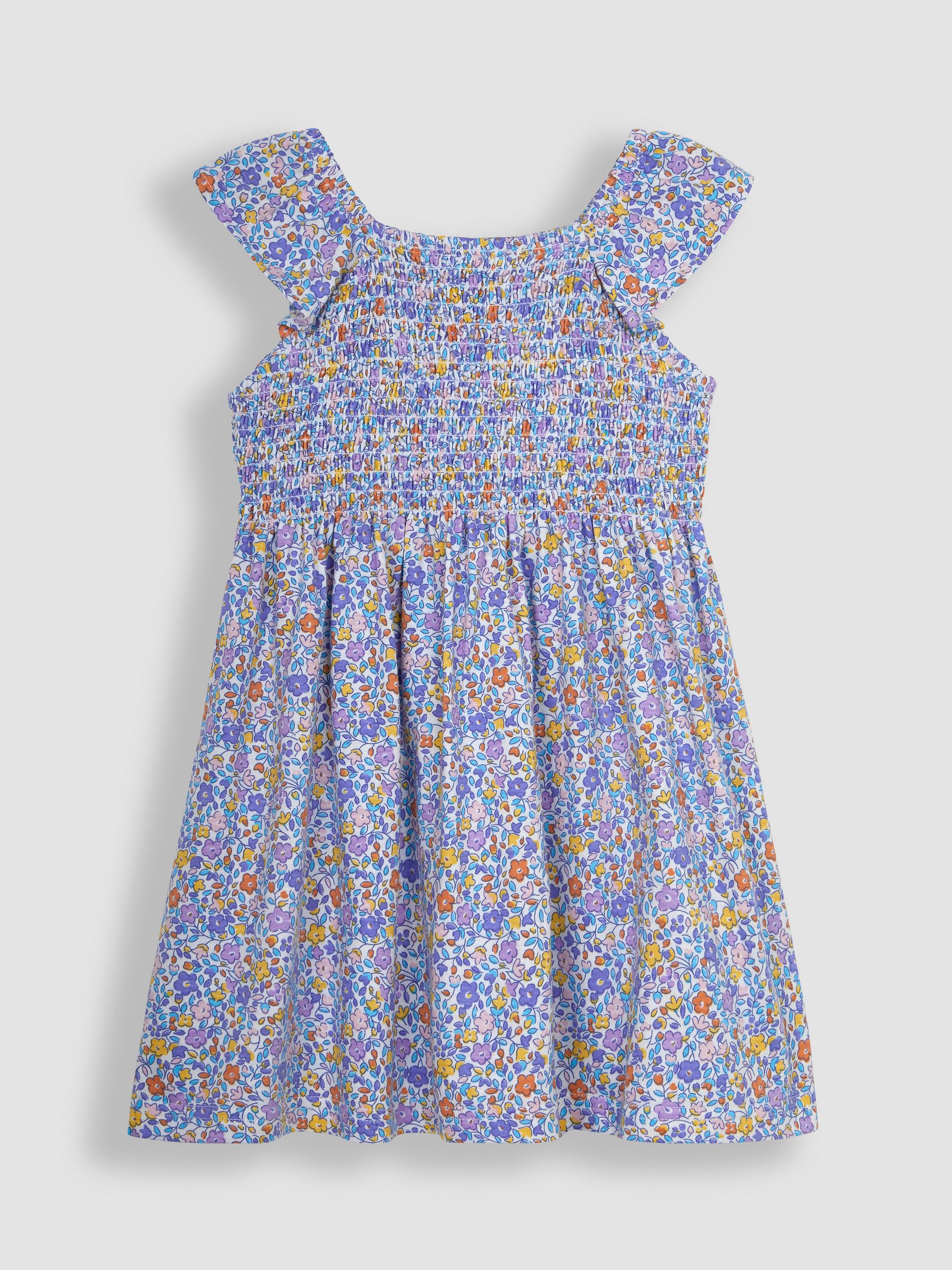 Lilac Ditsy Floral Ruffle Shoulder Smocked Jersey Dress - Image 1 of 3