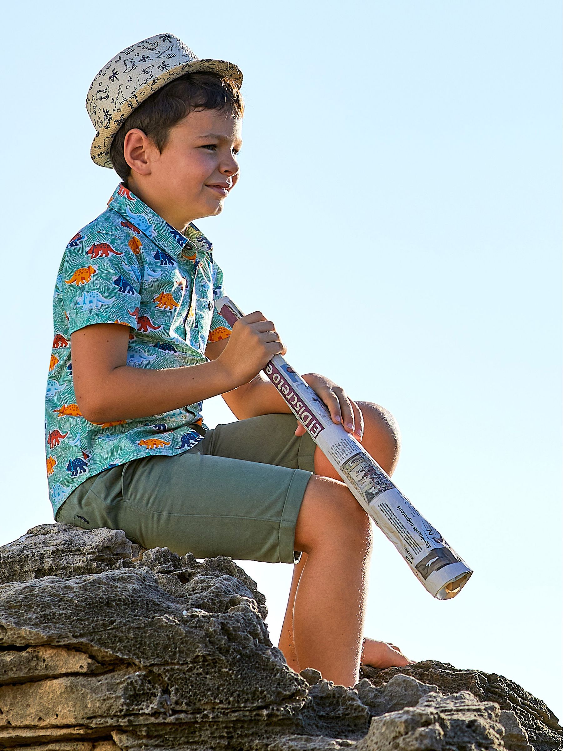 Green Triceratops Printed Shirt & Shorts Set - Image 1 of 7