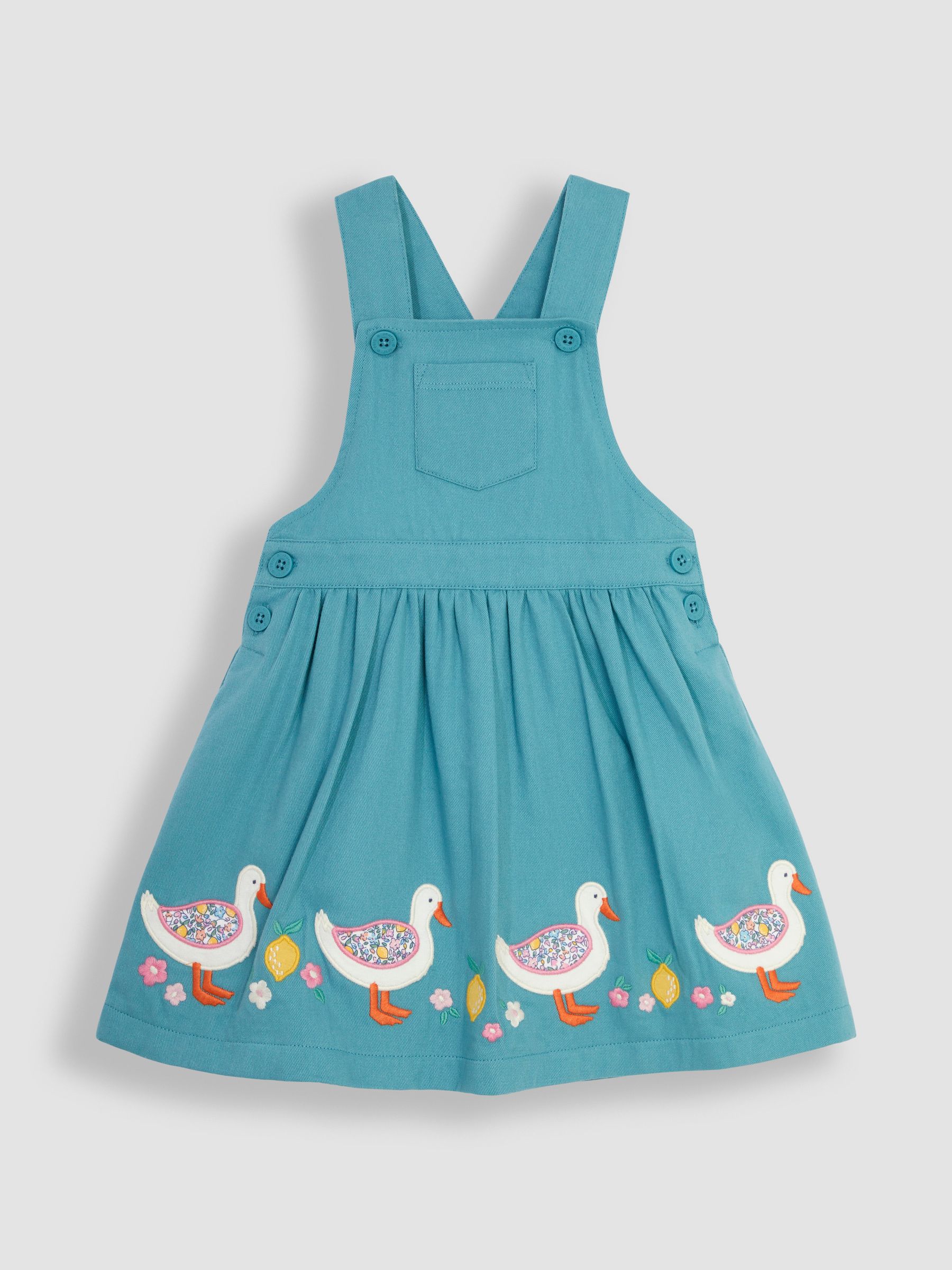 Duck Egg 2-Piece Duck Appliqué Dungaree Dress & Floral T-Shirt Set - Image 2 of 5