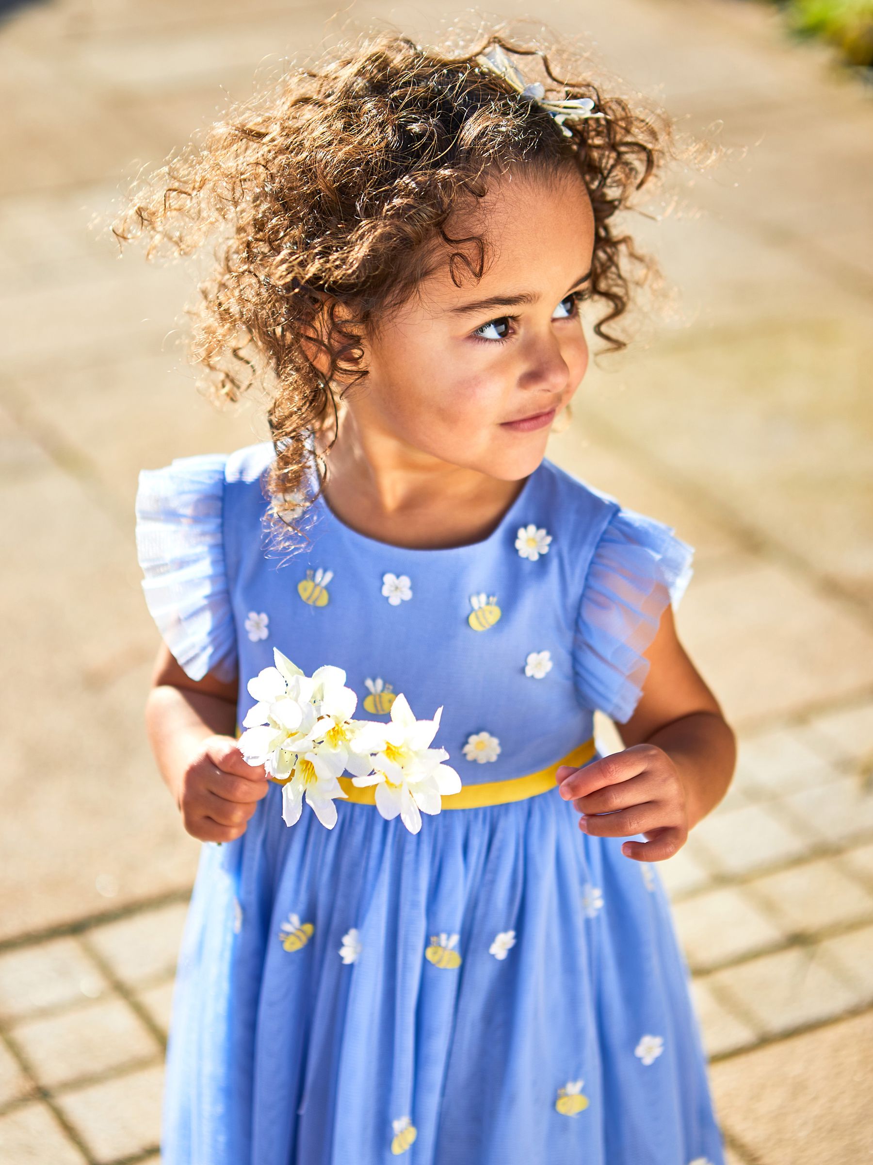 Cornflower Daisy & Bee Embroidered Tulle Party Dress - Image 3 of 7
