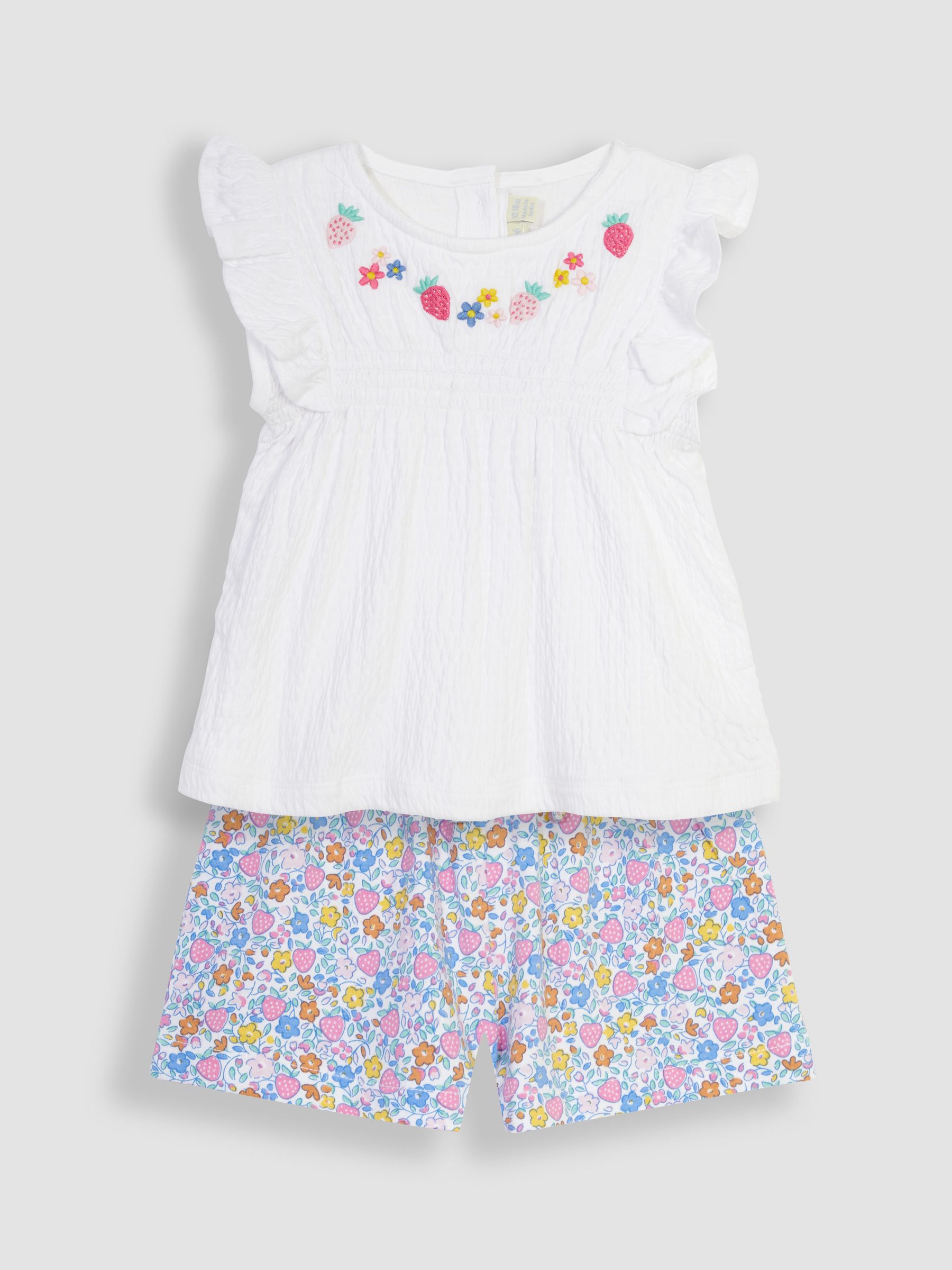 2-Piece Crinkle Cotton Blouse & Pretty Shorts Set in White - Image 1 of 4